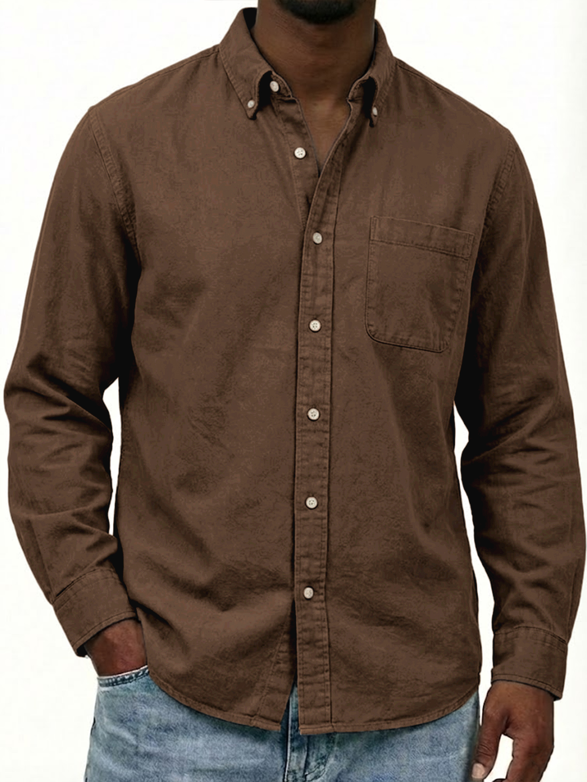 Herren Arbeitskleidung Baumwolle Oxford Button-down Langarm Freizeit Hemd mit Taschen-deurabatt