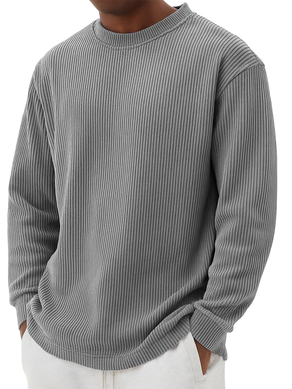 Herren Einfaches Lässiges Gestreiftes Rundhals Langarm-T-Shirt-deurabatt