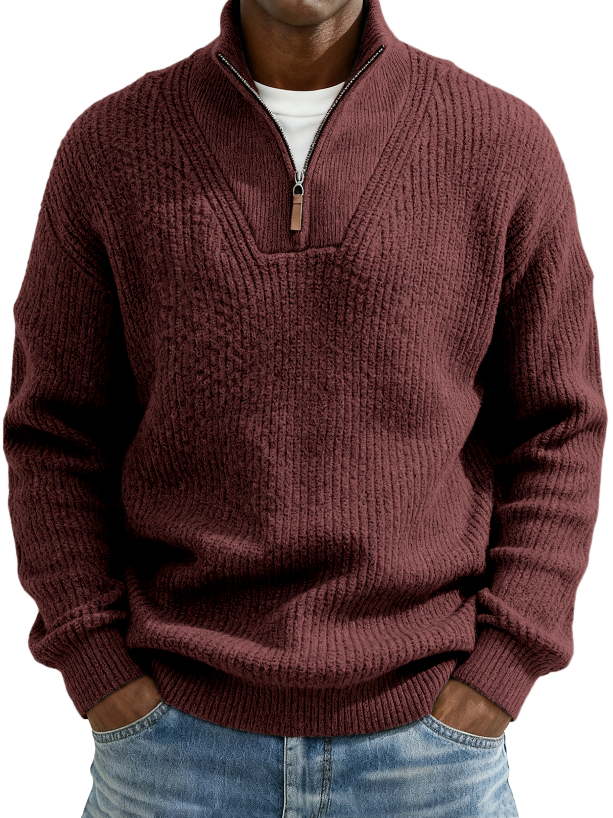 Herren Komfort Texturiertes Viertelzip Pullover Weihnachtspullover-deurabatt