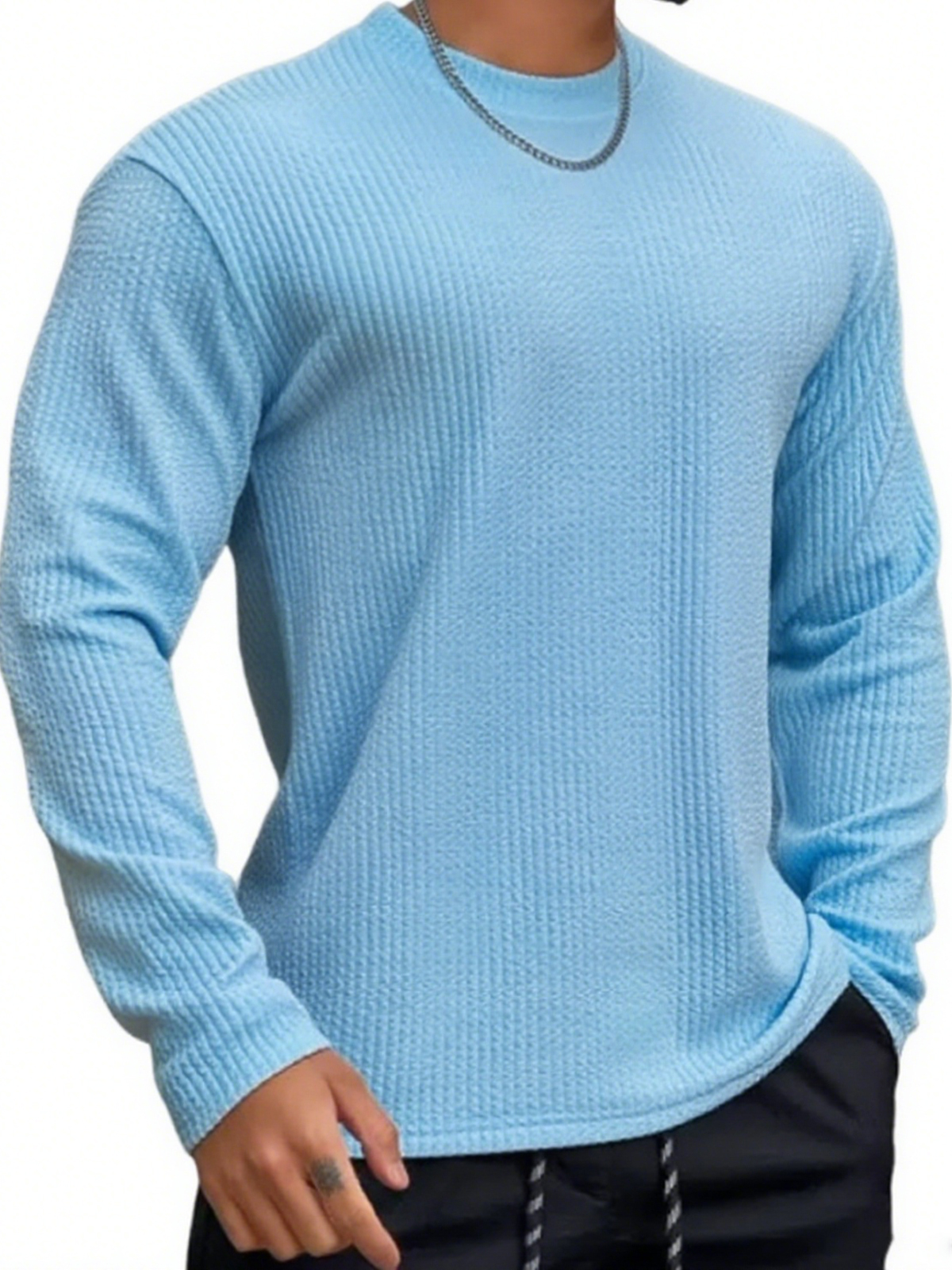 Herren Texturiertes Jacquard Fitness Langarm-T-Shirt-deurabatt