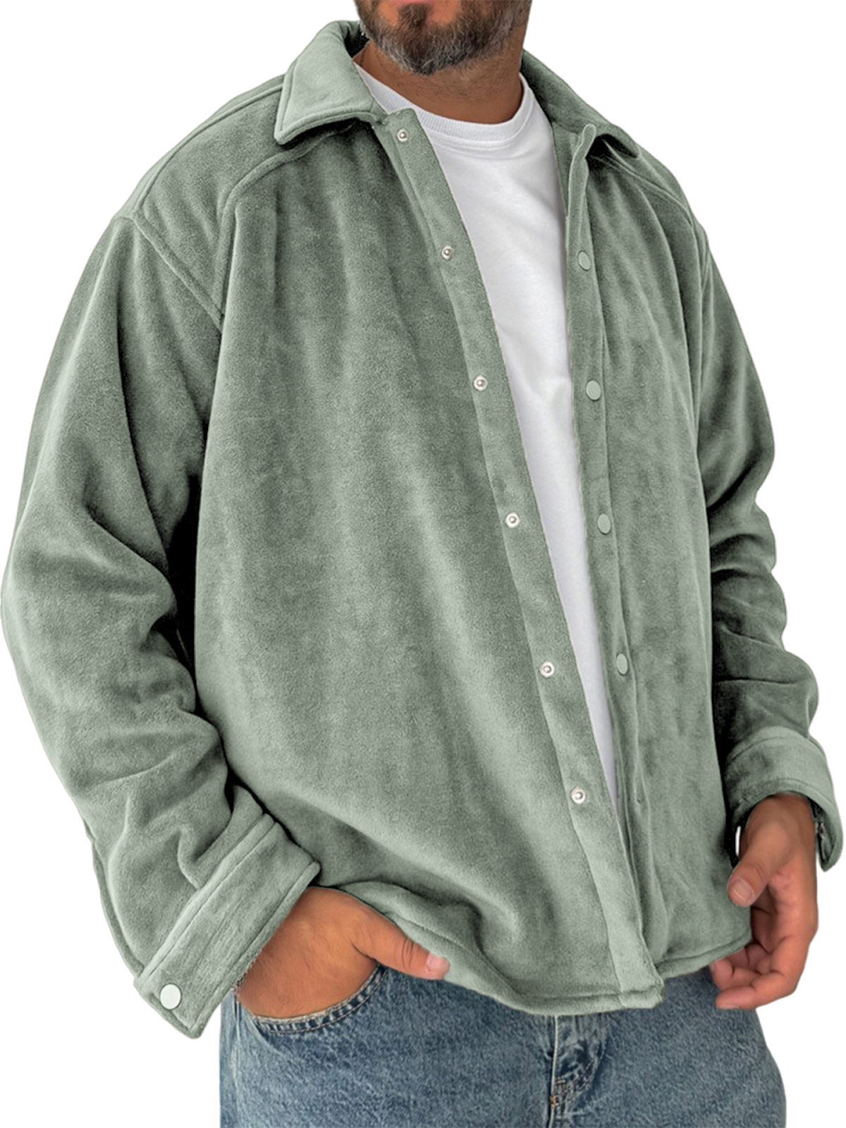 Herren Vintage Fleece Jacke Warme Freizeit Cardigan Hemd-deurabatt