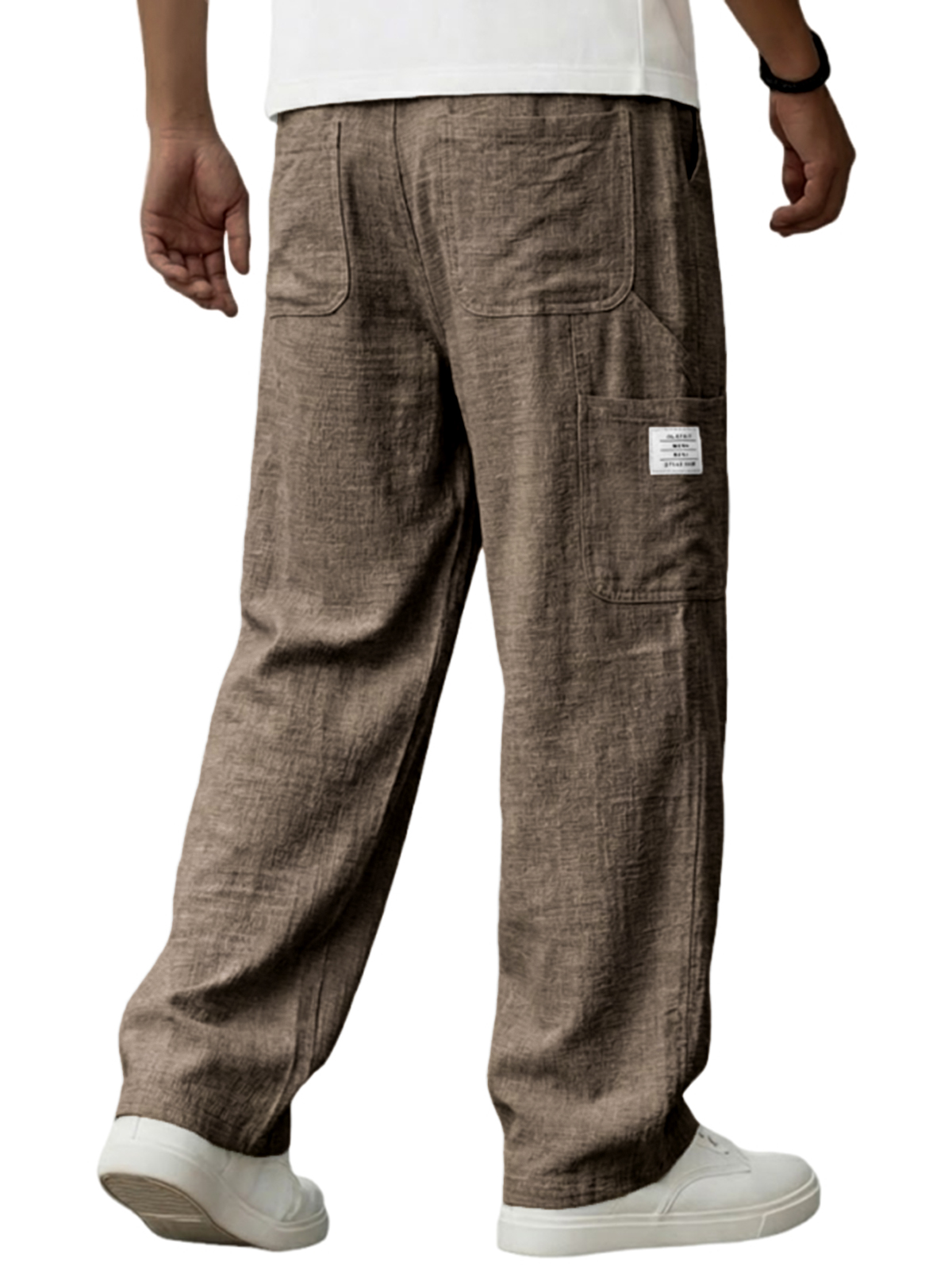 Herren Vintage Atmungsaktive Leinen Mehrfachtaschen Freizeit Bestickte Etikett Hose-deurabatt