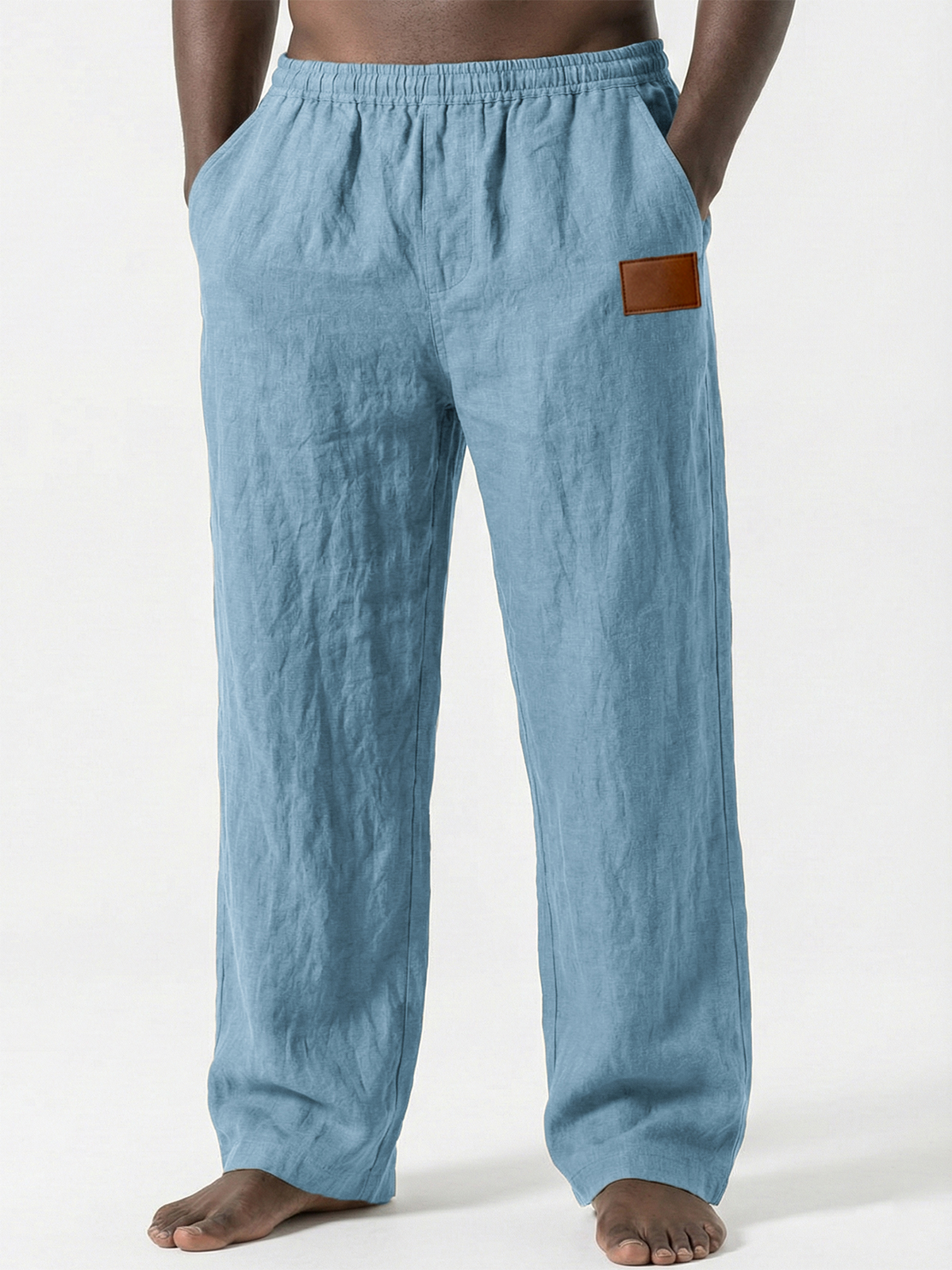 Atmungsaktive Leinenhose mit Lederstickerei-deurabatt