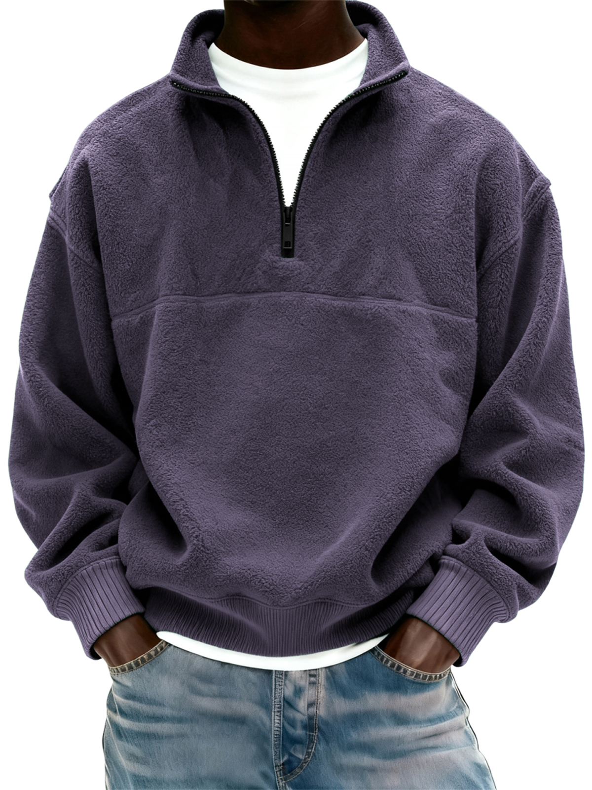 Herren Polar Fleece Viertel Reißverschluss Pullover Sweatshirt-deurabatt