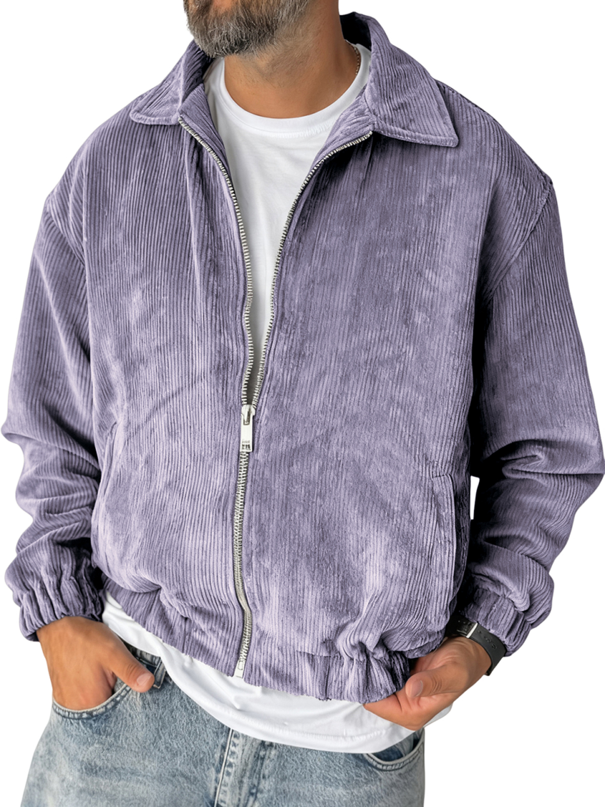 Herren Stilvolle Reißverschluss Cord-Jacke mit Rippstruktur für den Alltag-deurabatt