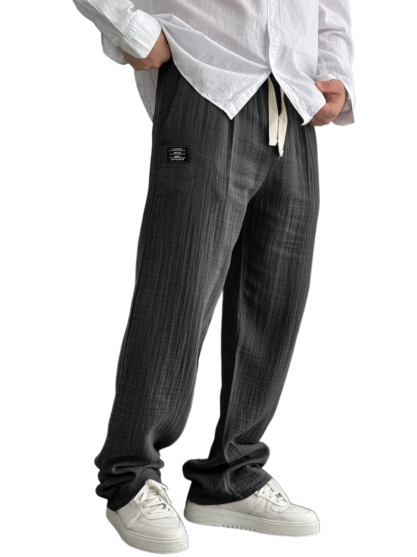Herren Baumwolle und Leinen lässige bestickte Logo Kordelzug lockere elastische Taille Taschenhose-ZierMode