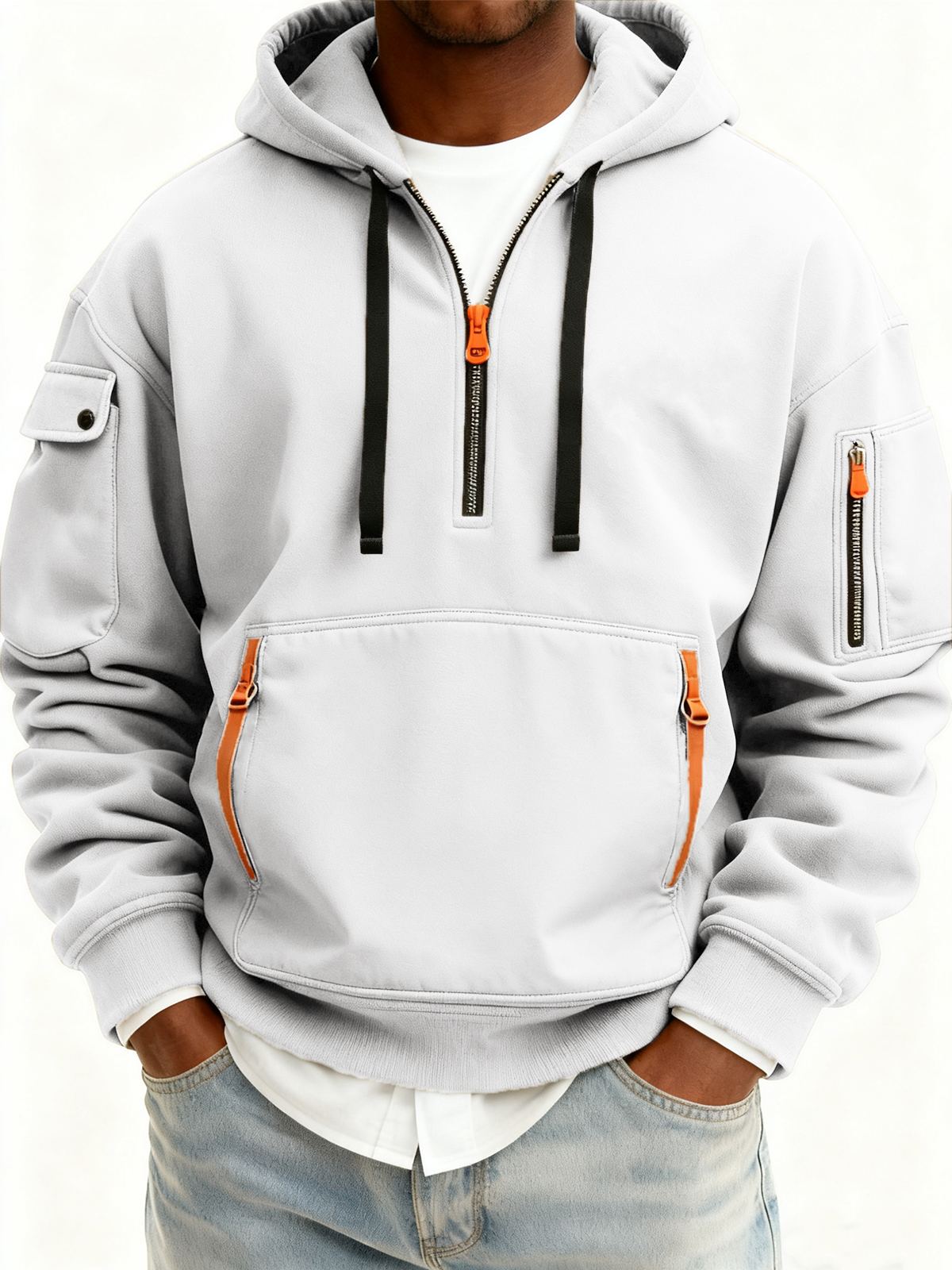 Lässiger Herren-Sport-Pullover-Hoodie mit mehreren Reißverschlüssen-deurabatt