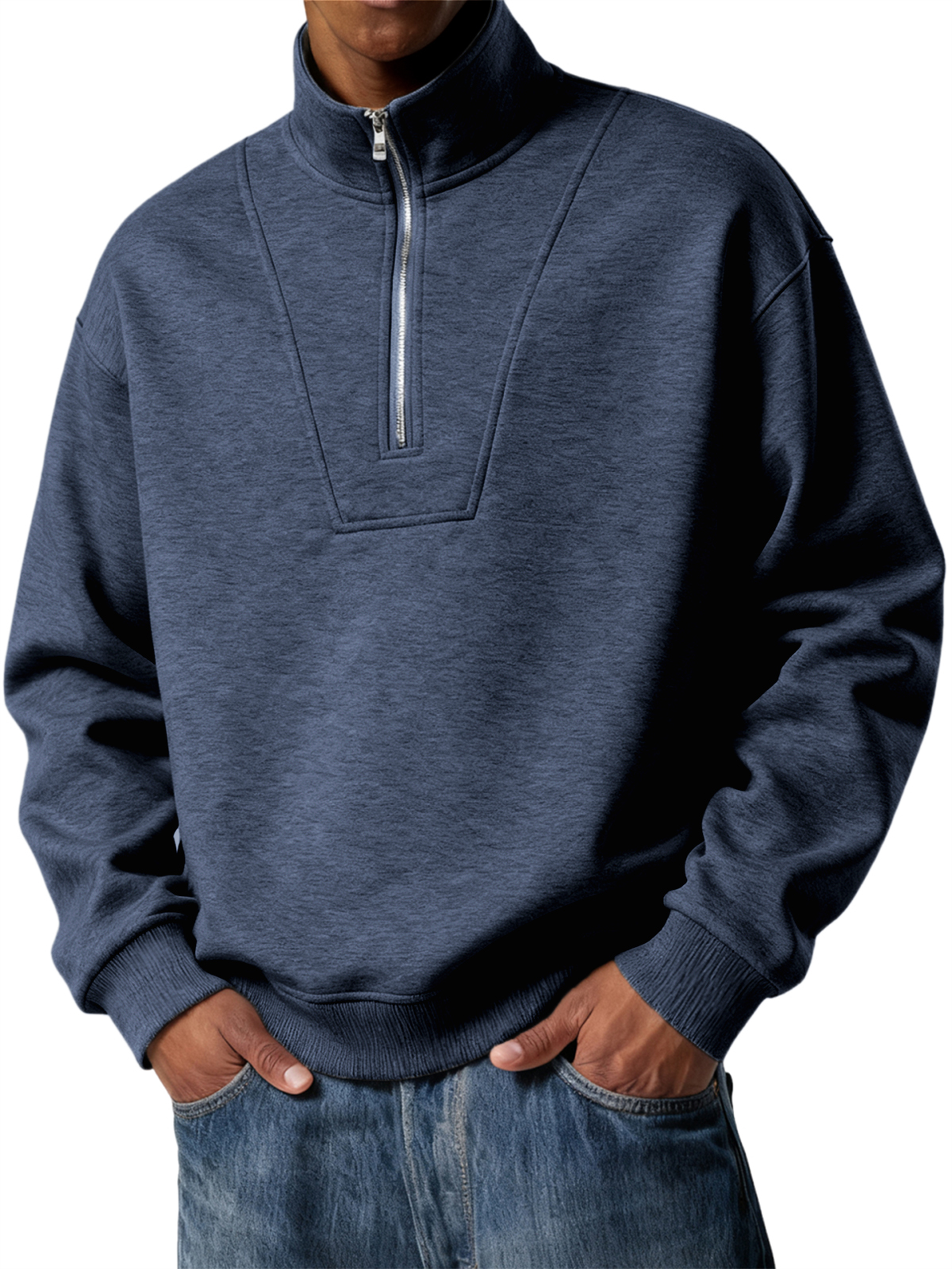Herren Einfacher Viertel-Reißverschluss Freizeit Pullover POLO Shirt-deurabatt
