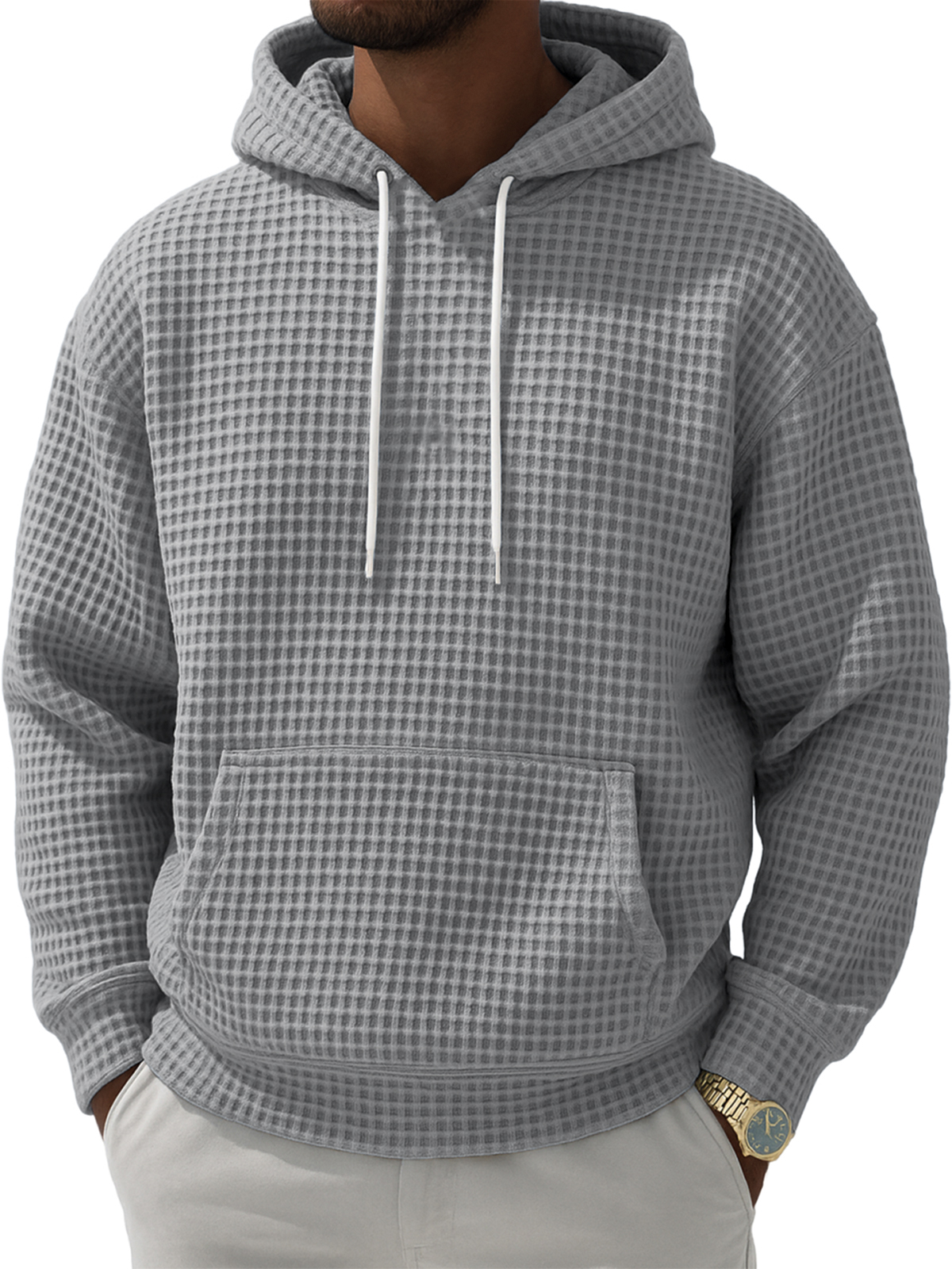 Herren Waffelstruktur Freizeit Pullover Kapuzen-Sweatshirt-deurabatt