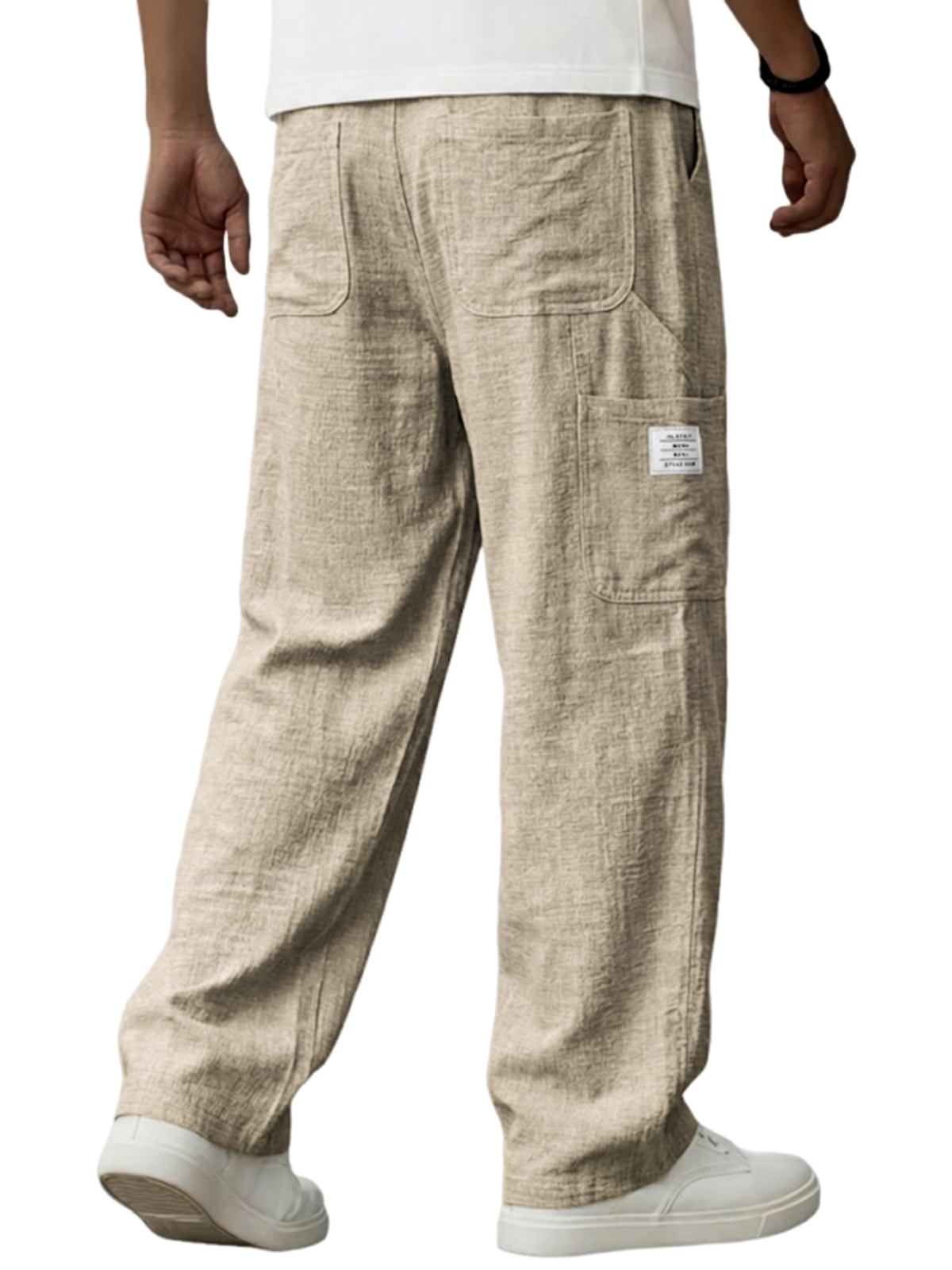 Herren Vintage Atmungsaktive Leinen Mehrfachtaschen Freizeit Bestickte Etikett Hose-deurabatt