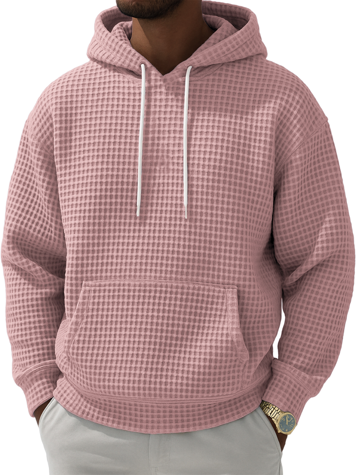 Herren Waffelstruktur Freizeit Pullover Kapuzen-Sweatshirt-deurabatt