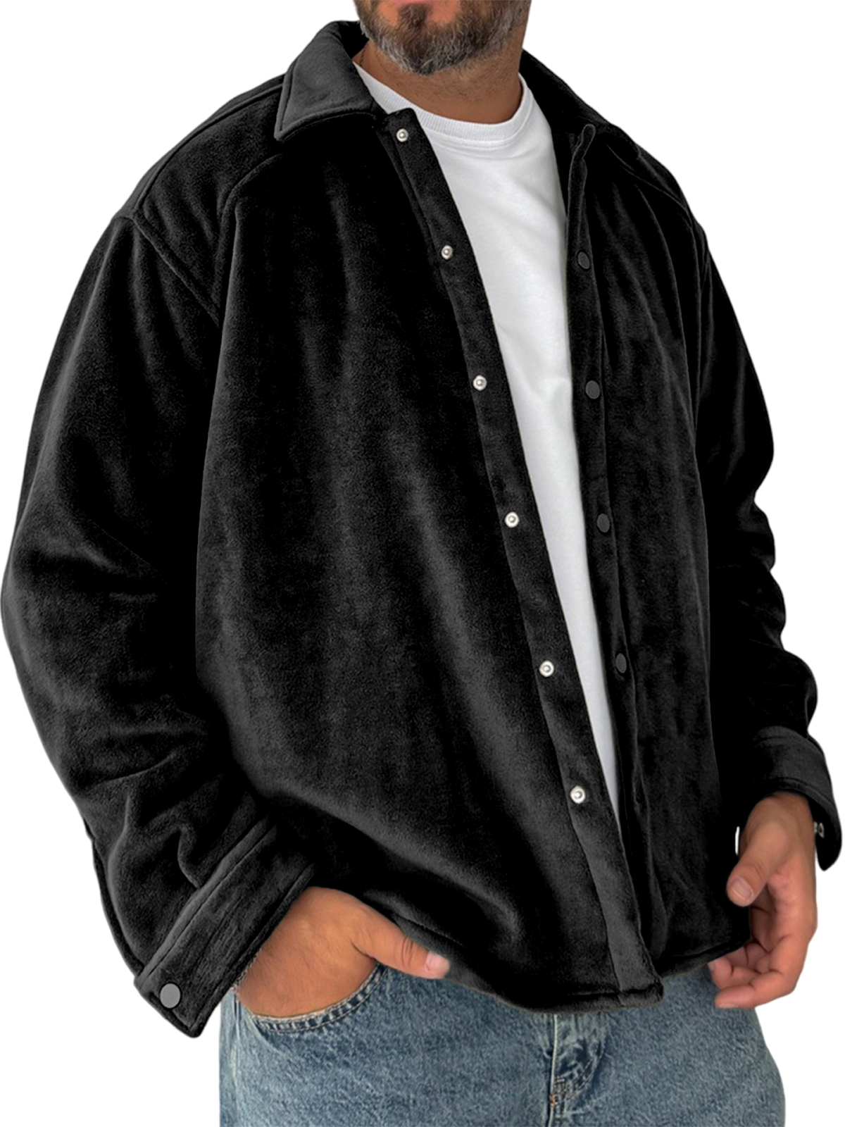 Herren Vintage Fleece Jacke Warme Freizeit Cardigan Hemd-deurabatt