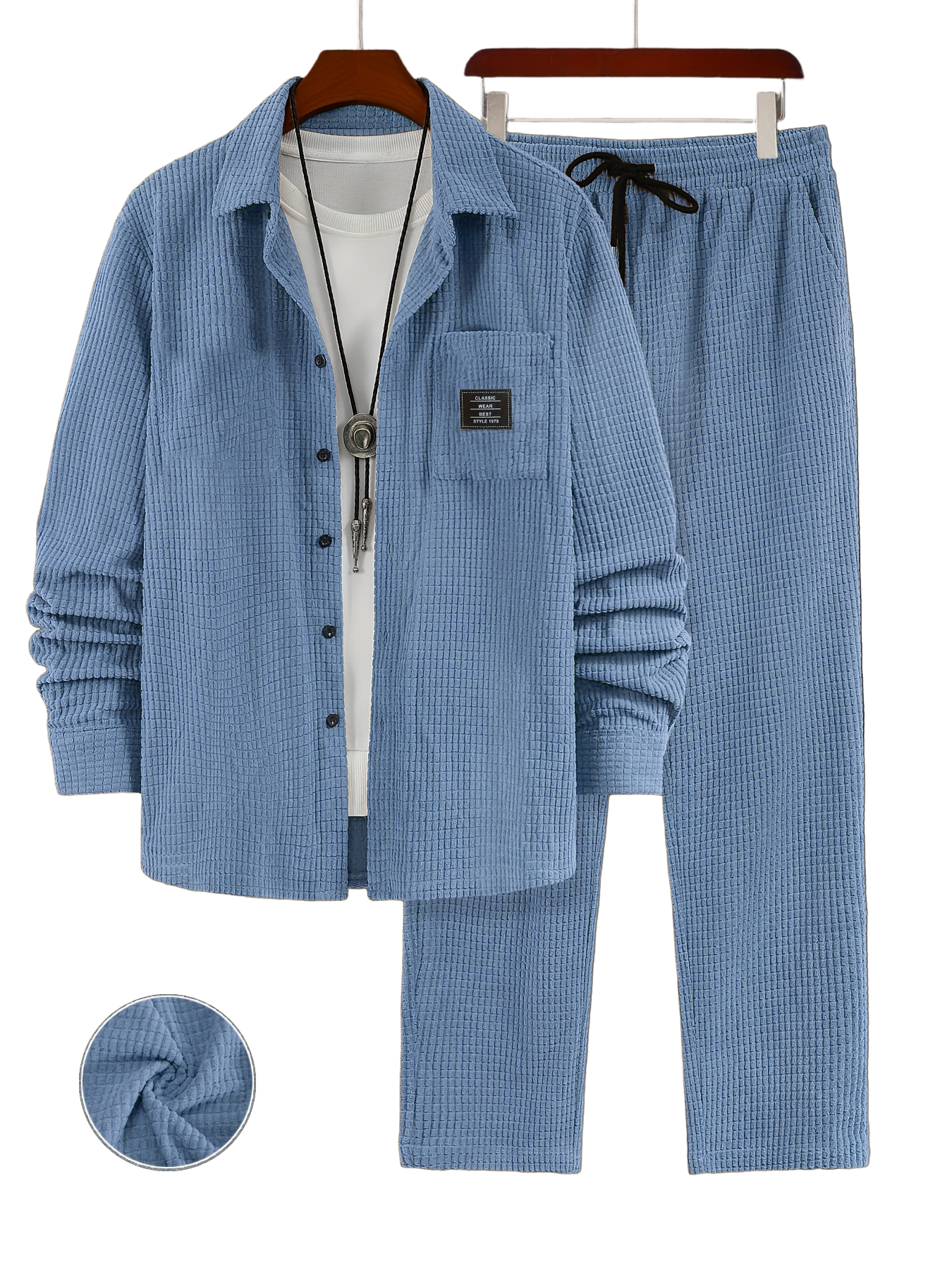 Herren Retro Corduroy Langarmhemd und Hose Set OOTD-deurabatt