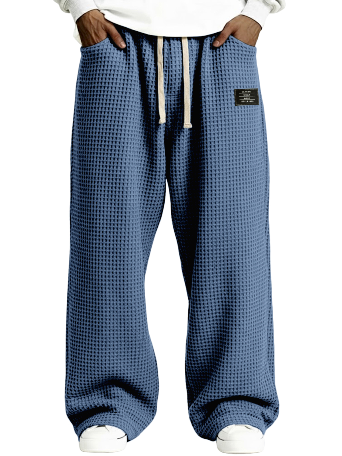 Herren einfache Waffelstruktur Kordelzug bestickte Etikettenhose-deurabatt