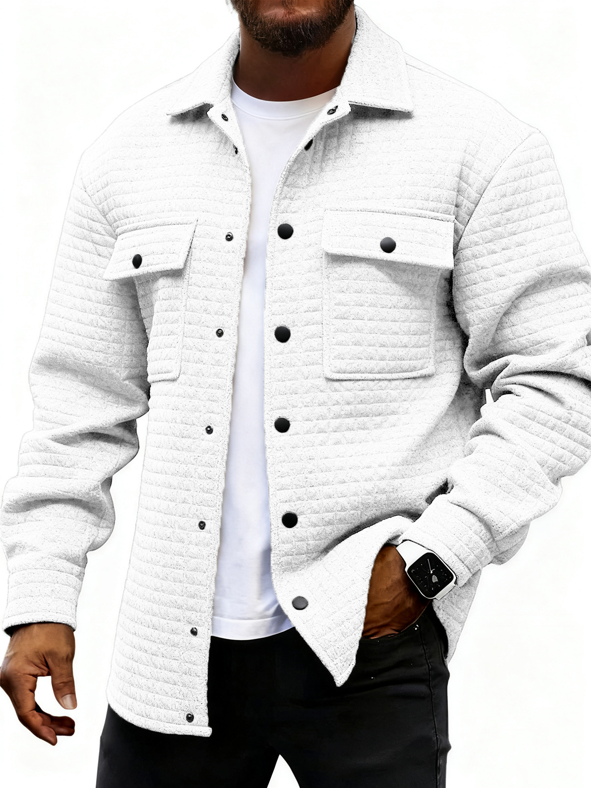 Lässige Herrenjacke aus Jacquard mit kleinen Karos, locker geschnitten-deurabatt