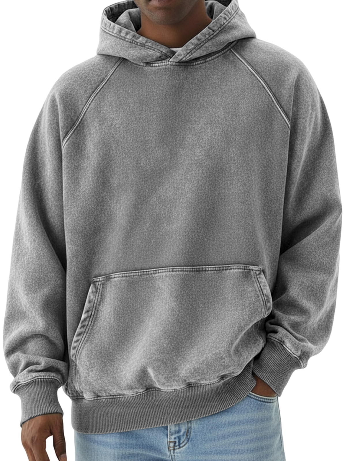 Herren Basic Retro Distressed Raglan Ärmel Pullover Hoodie-deurabatt