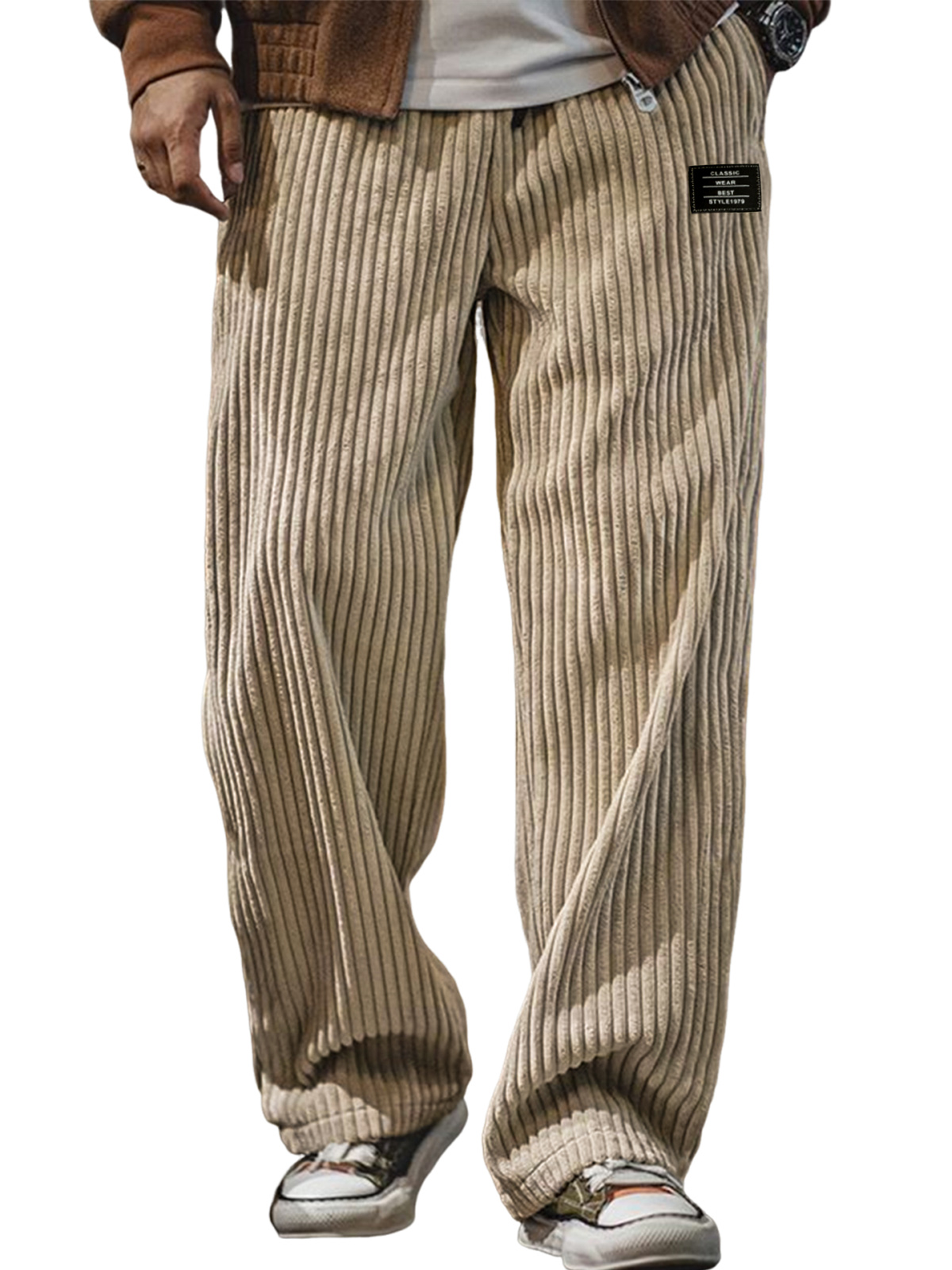 Herren stilvolle Cordhosen mit geripptem Design und gesticktem Etikett-deurabatt