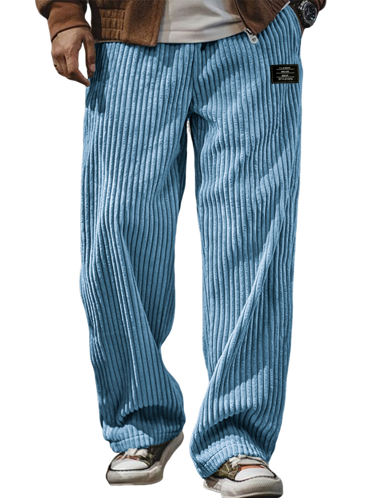 Herren stilvolle Cordhosen mit geripptem Design und gesticktem Etikett-deurabatt
