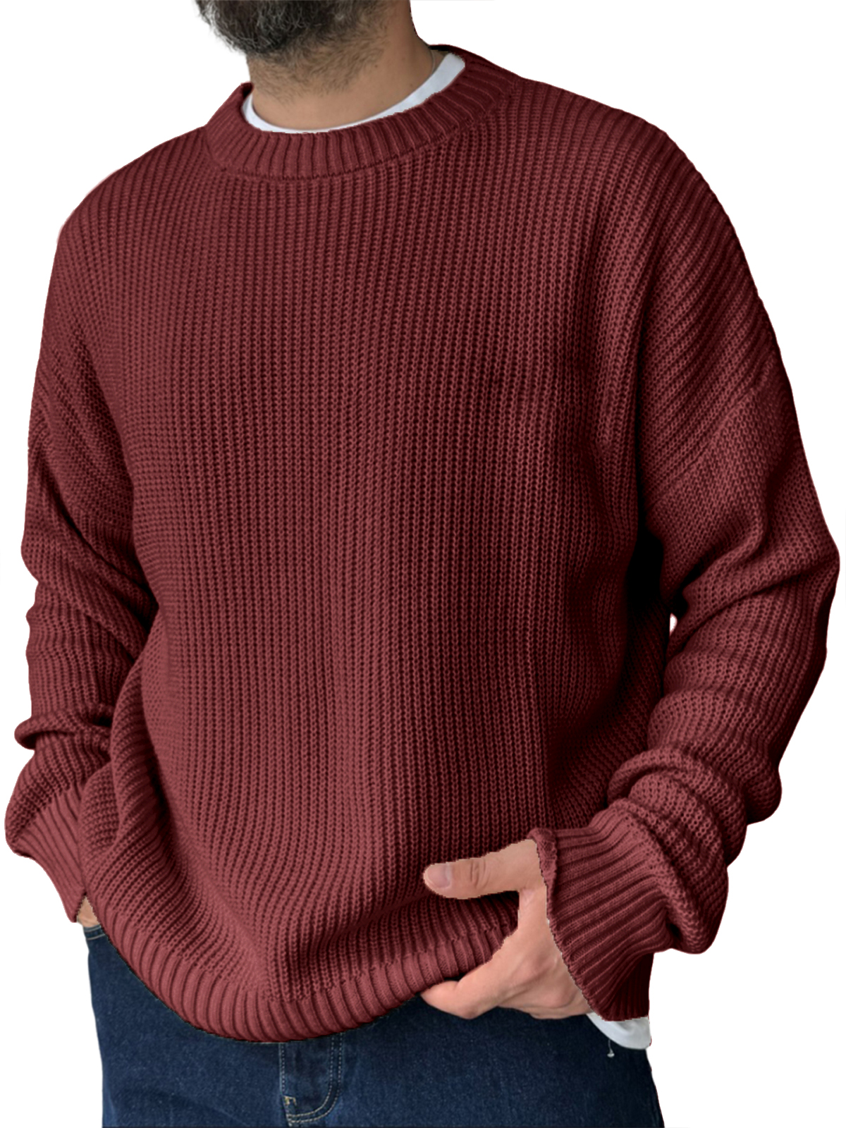 Herren Lockerer Lässiger Retro Strickpullover Rundhalsausschnitt Top-deurabatt