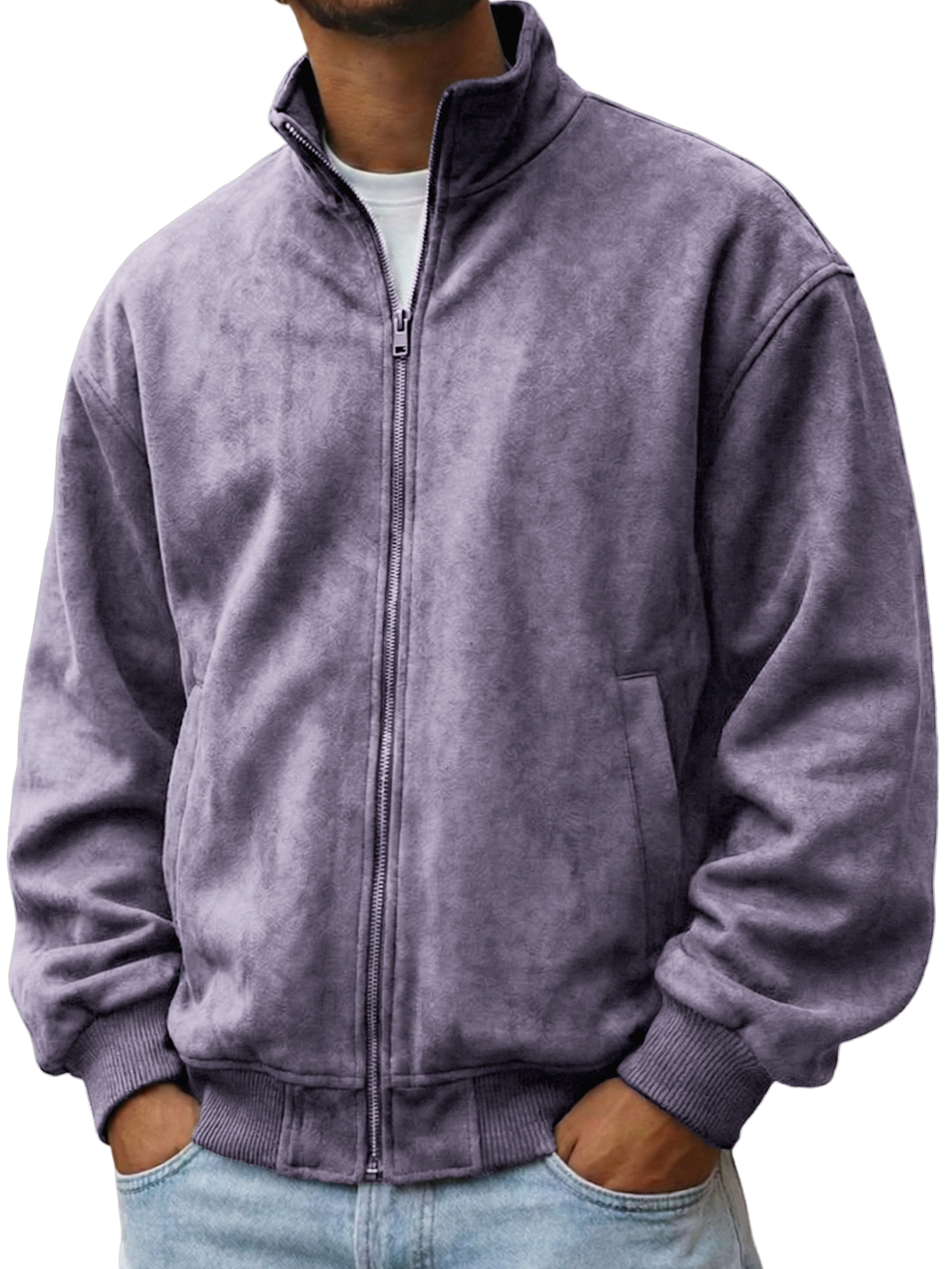 Herren-Komfortjacke aus strukturiertem Faxu-Wildleder mit Reißverschluss-deurabatt