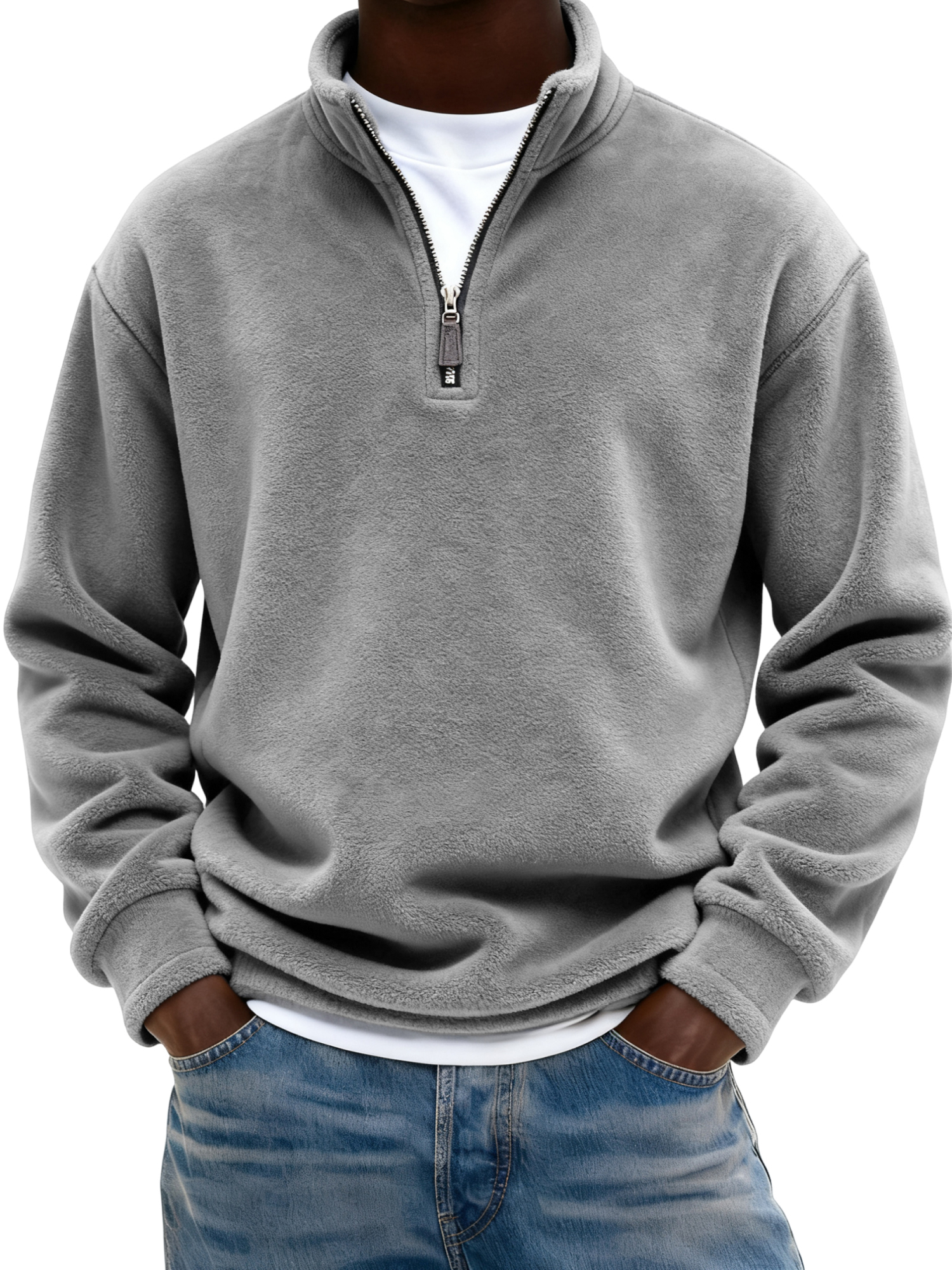 Warmer Herren-Fleece-Pullover mit Viertelreißverschluss-deurabatt