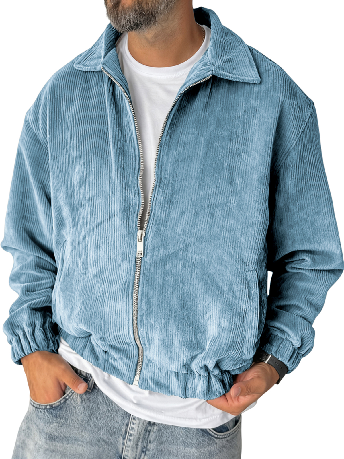 Herren Stilvolle Reißverschluss Cord-Jacke mit Rippstruktur für den Alltag-deurabatt
