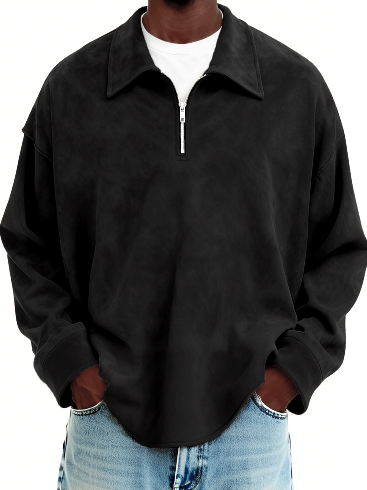Herren-Vintage-Wildlederpullover mit Viertelreißverschluss-deurabatt