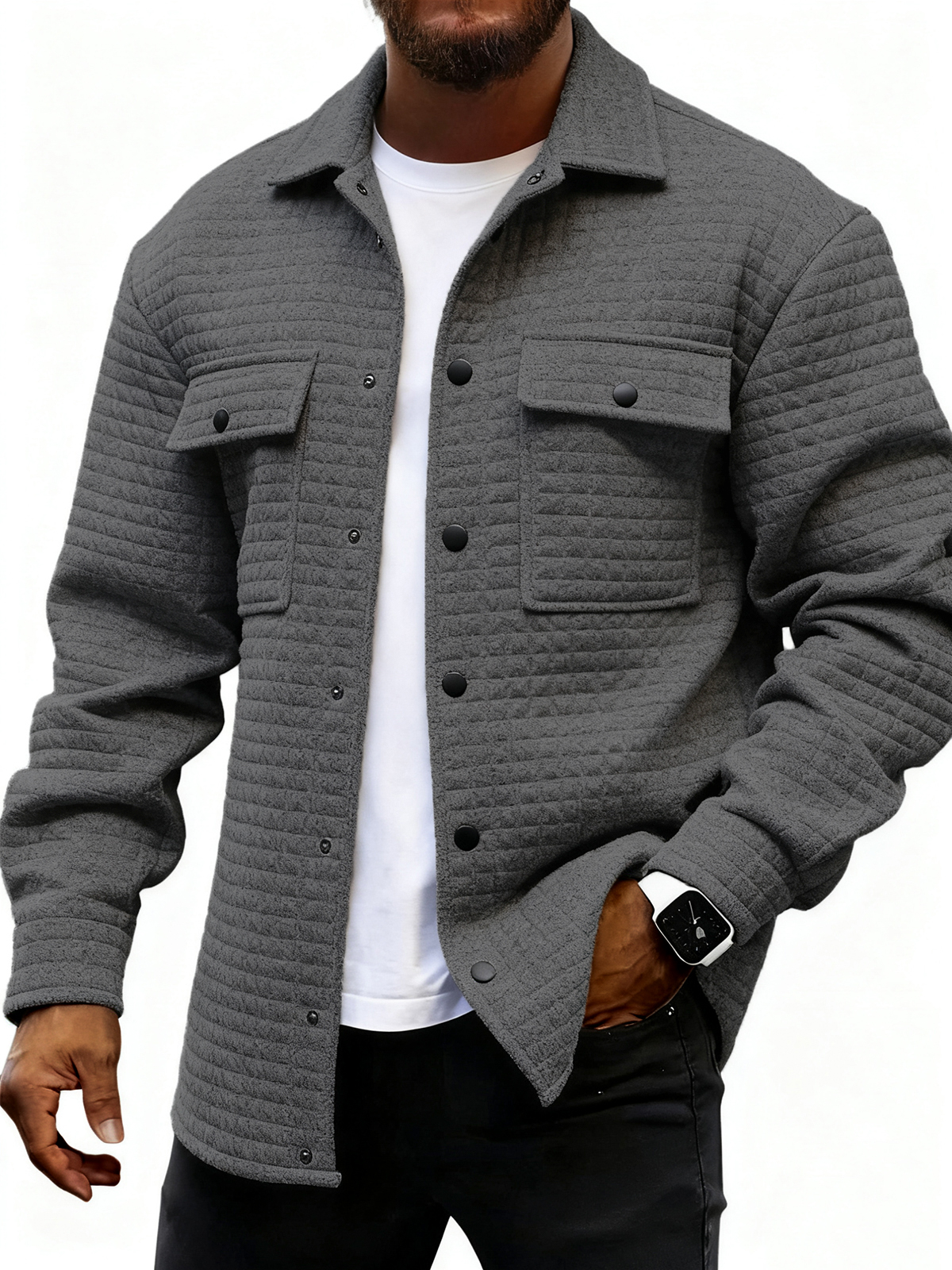 Lässige Herrenjacke aus Jacquard mit kleinen Karos, locker geschnitten-deurabatt
