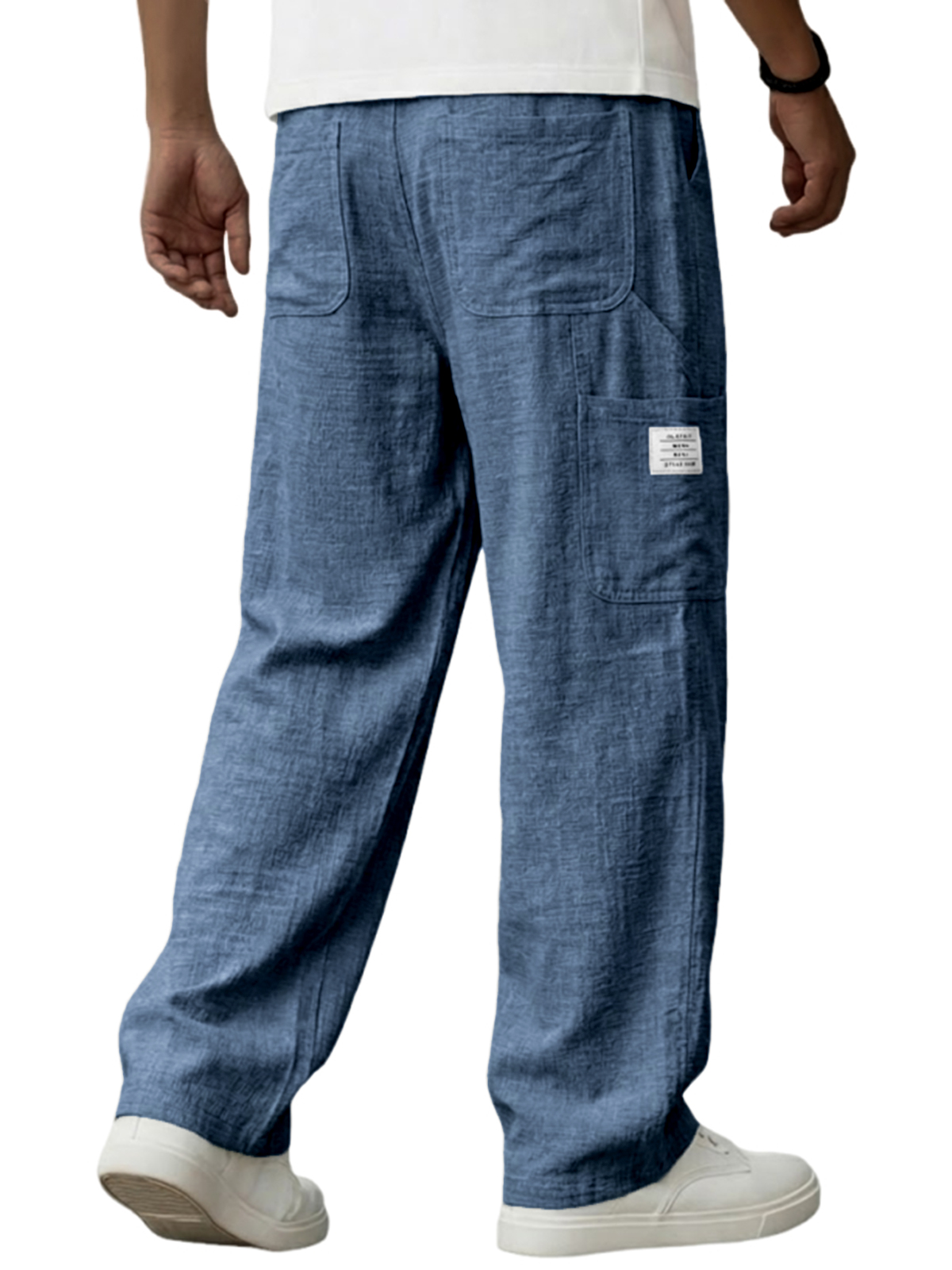 Herren Vintage Atmungsaktive Leinen Mehrfachtaschen Freizeit Bestickte Etikett Hose-deurabatt