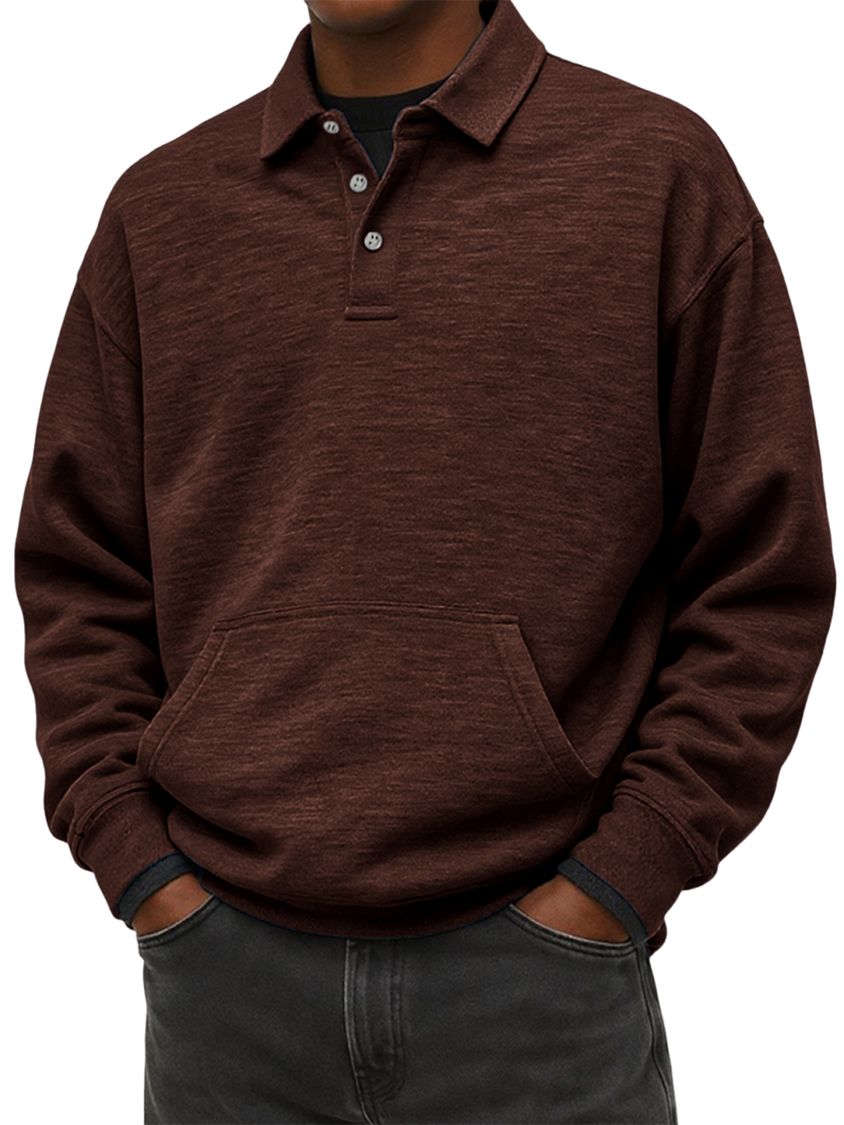 Herren Stylischer Schwergewicht Komfort Revers Sweatshirt mit Eingrifftaschen-deurabatt