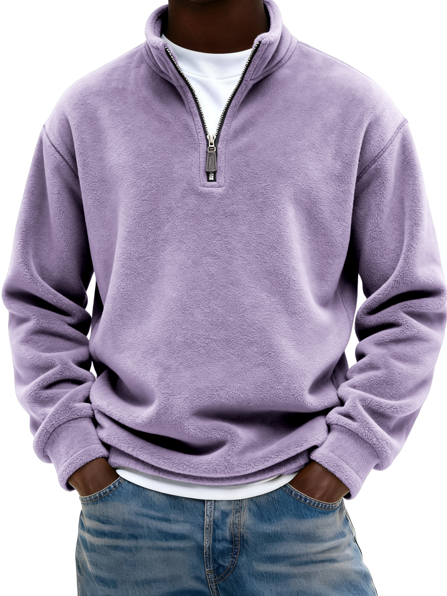 Warmer Herren-Fleece-Pullover mit Viertelreißverschluss-deurabatt