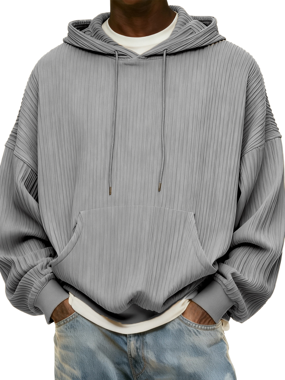 Schlichter Herren-Kapuzenpullover mit Rippstrick für jeden Tag-deurabatt