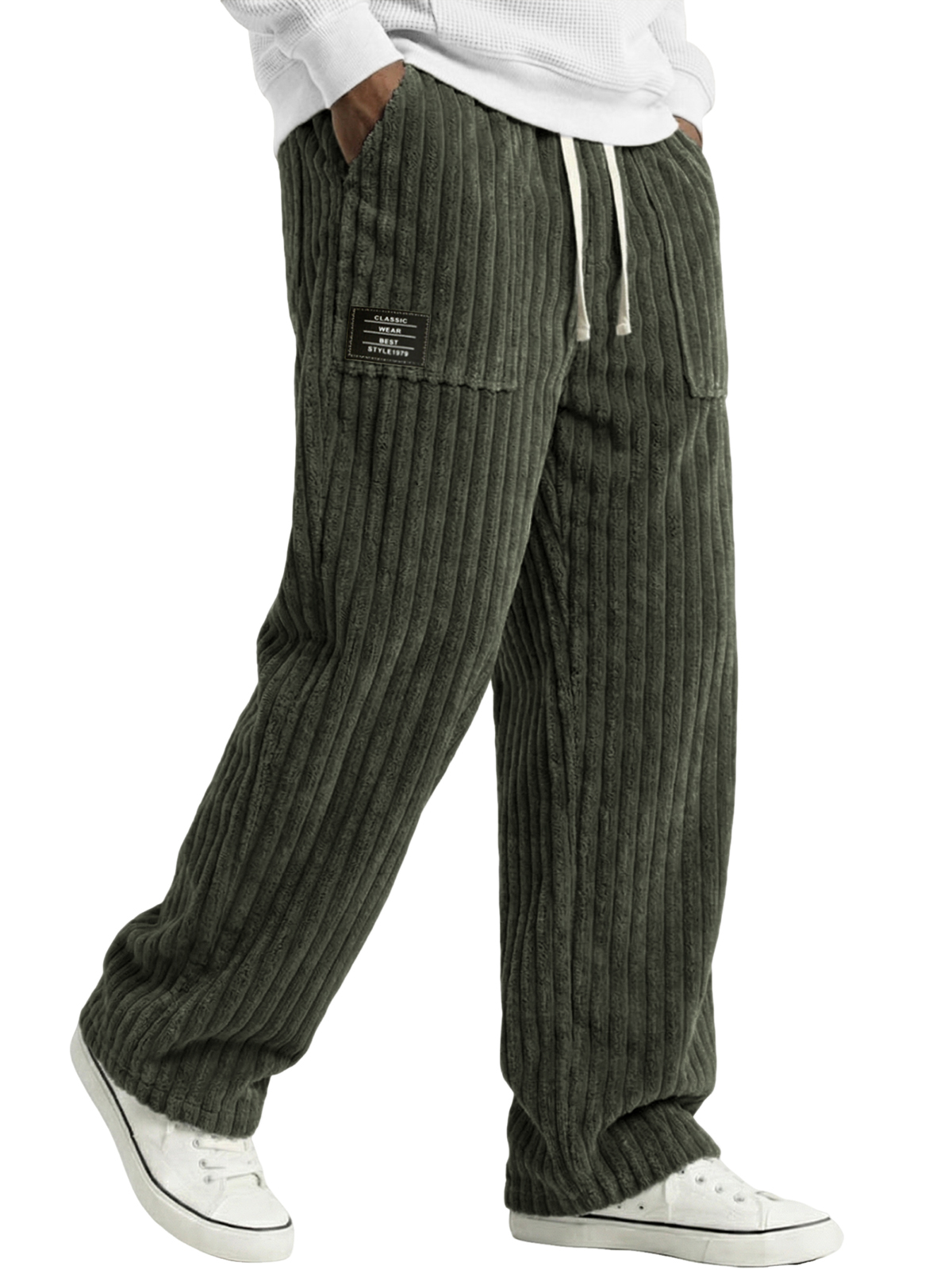 Herren Stylische Cordhosen mit bestickten Etiketten und aufgesetzten Taschen-deurabatt