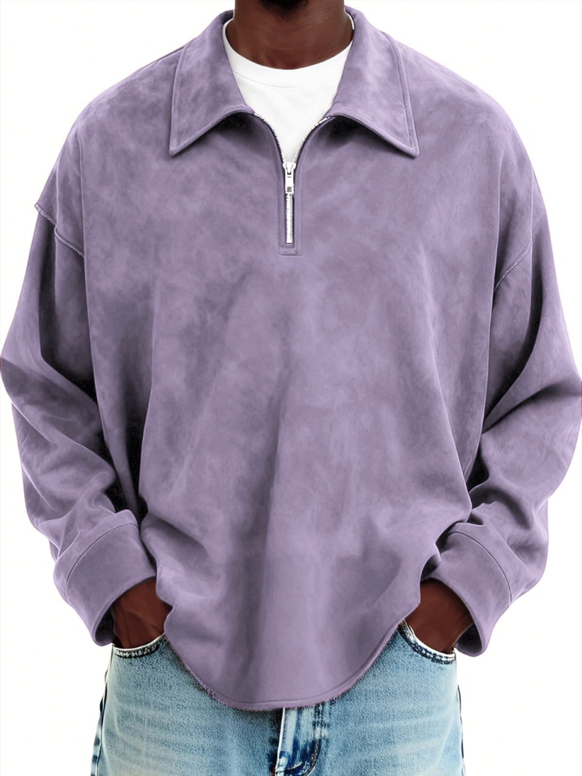 Herren-Vintage-Wildlederpullover mit Viertelreißverschluss-deurabatt