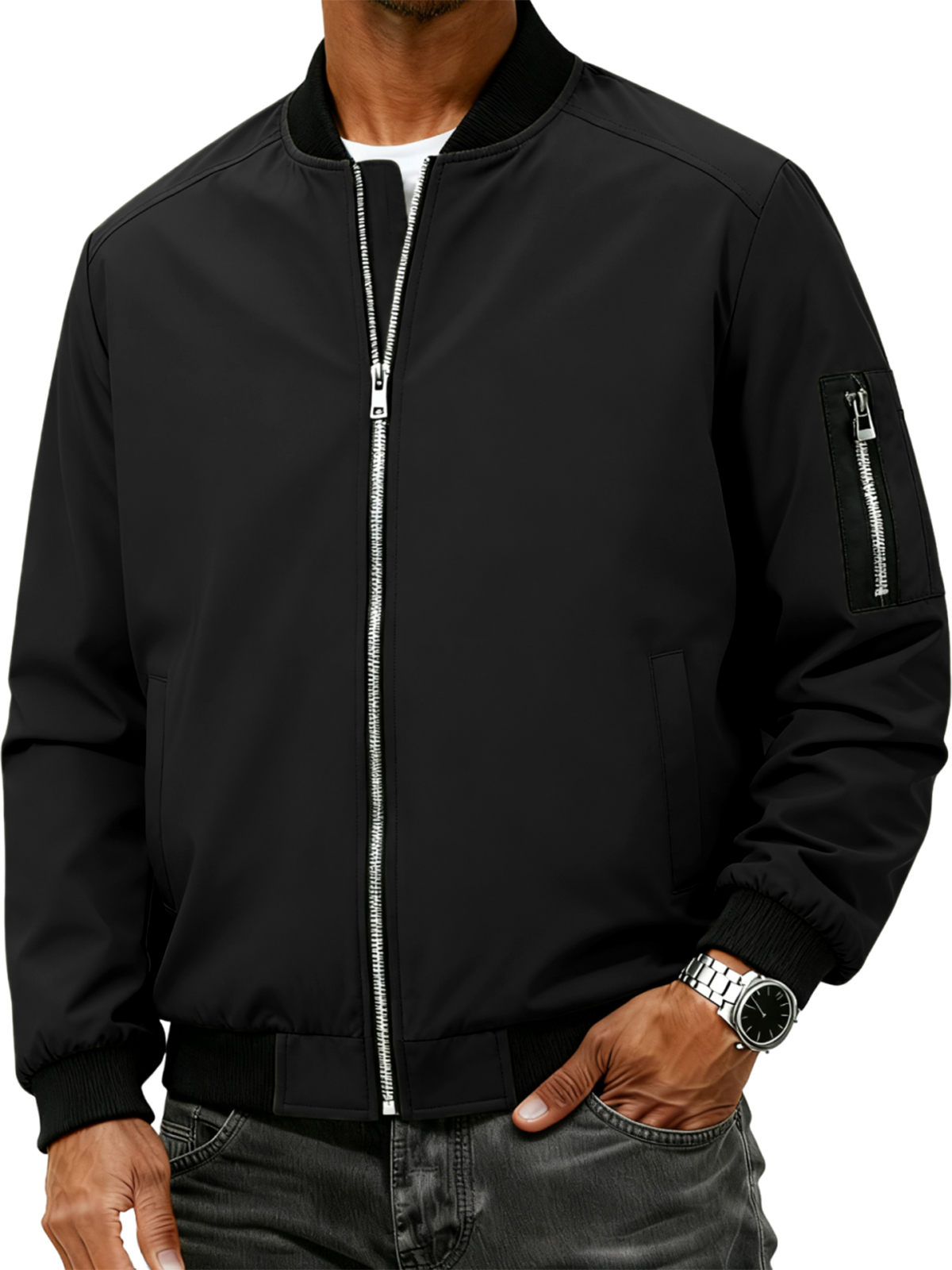 Herren Stehkragen Cardigan Reißverschluss Modejacke-deurabatt