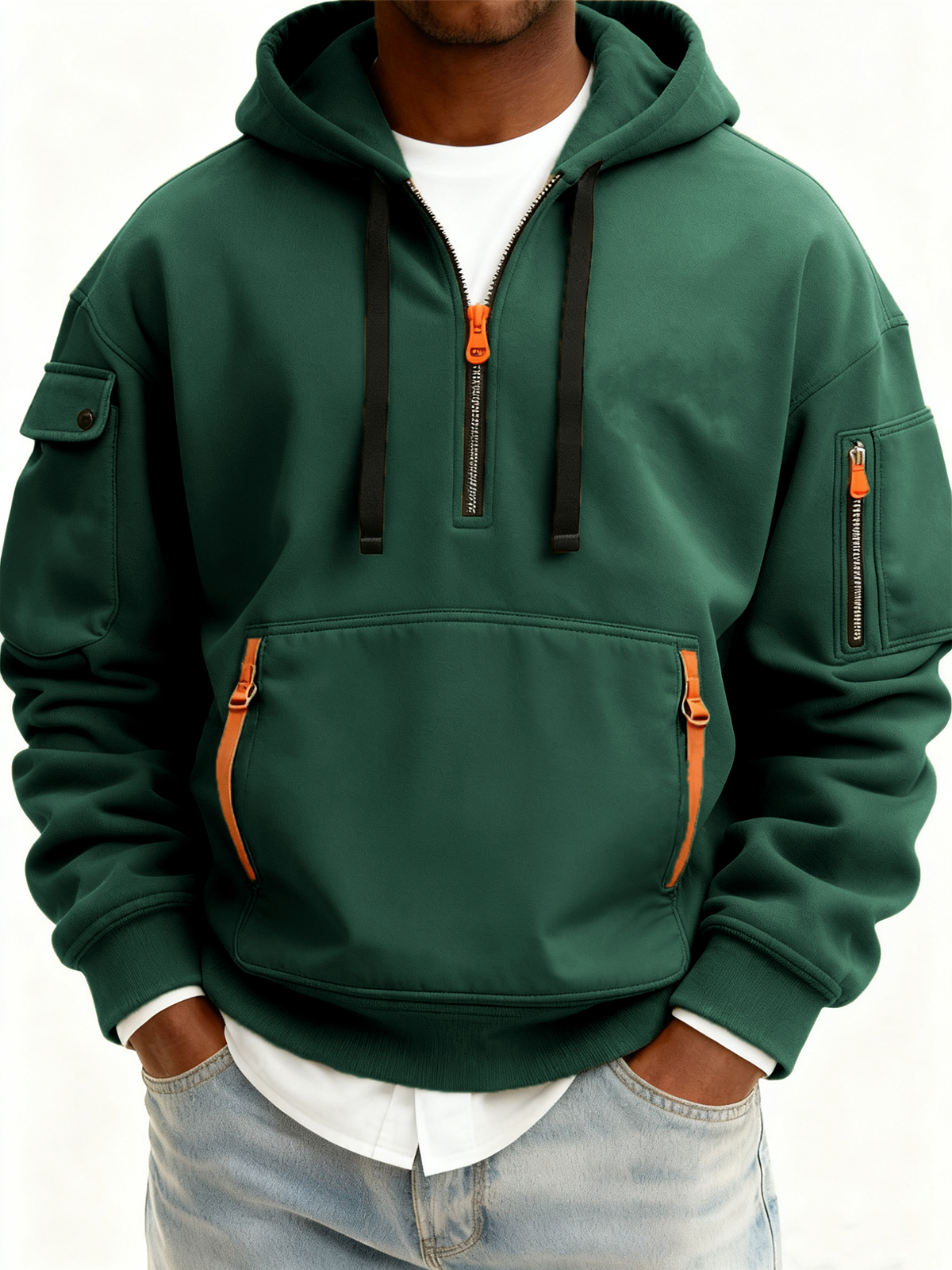 Lässiger Herren-Sport-Pullover-Hoodie mit mehreren Reißverschlüssen-deurabatt