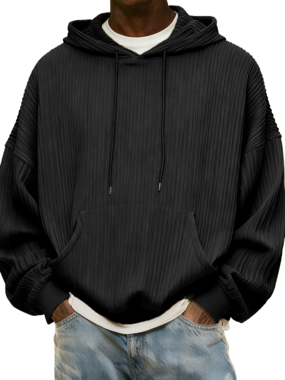 Schlichter Herren-Kapuzenpullover mit Rippstrick für jeden Tag-deurabatt