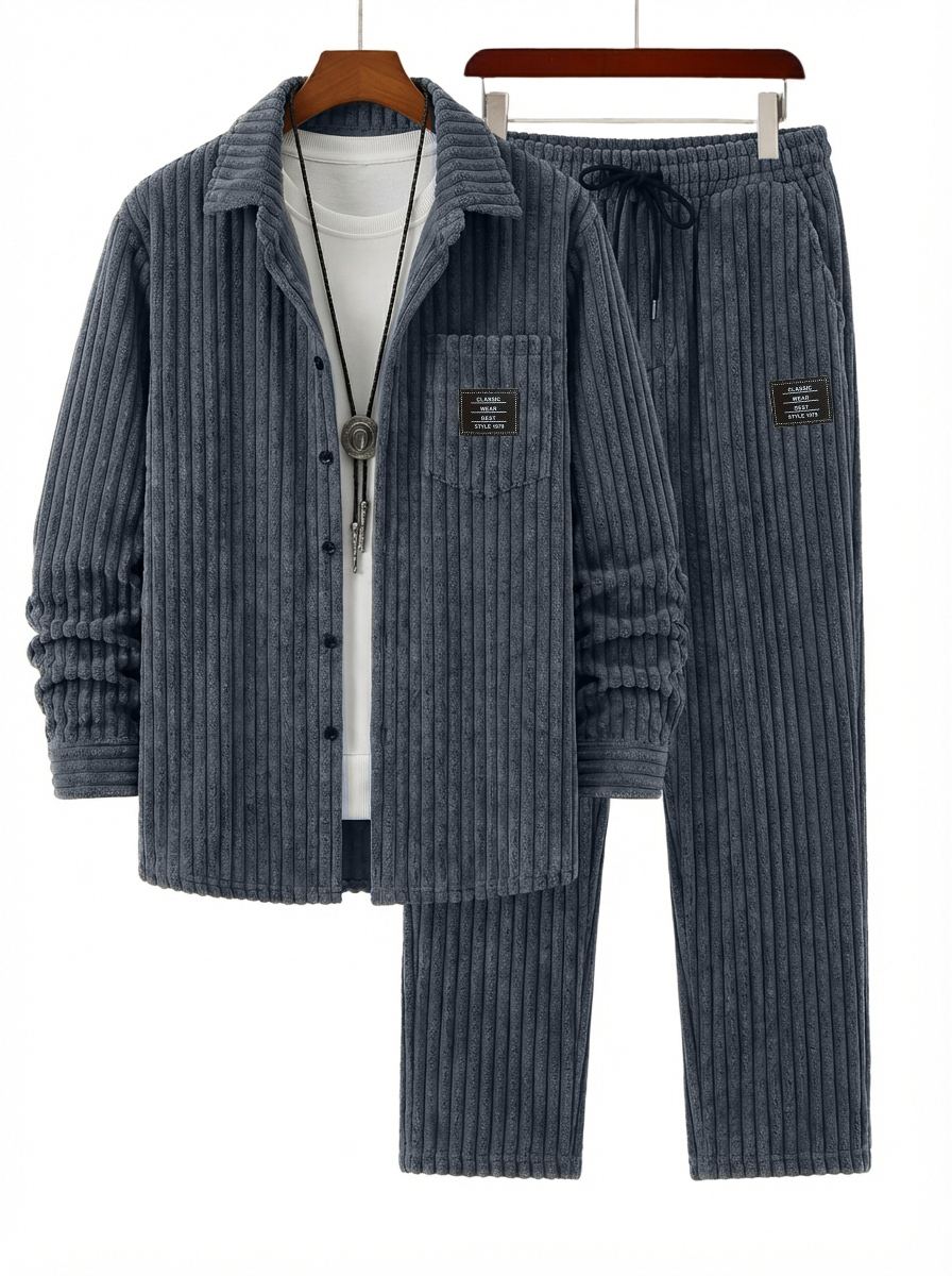 Herren Retro Corduroy Gestreiftes Hemd und Hose Set OOTD-deurabatt