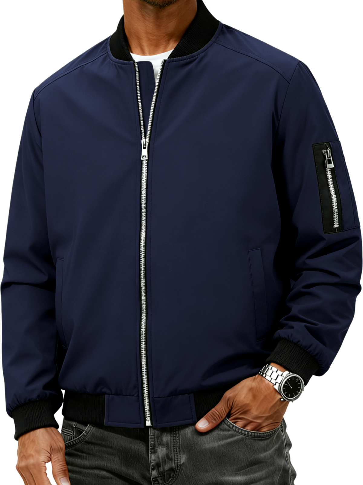 Herren Stehkragen Cardigan Reißverschluss Modejacke-deurabatt