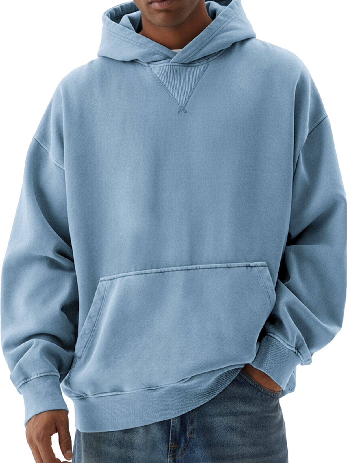 Basic Herren-Pullover-Hoodie aus schwerem Material mit Kreuzstich-deurabatt
