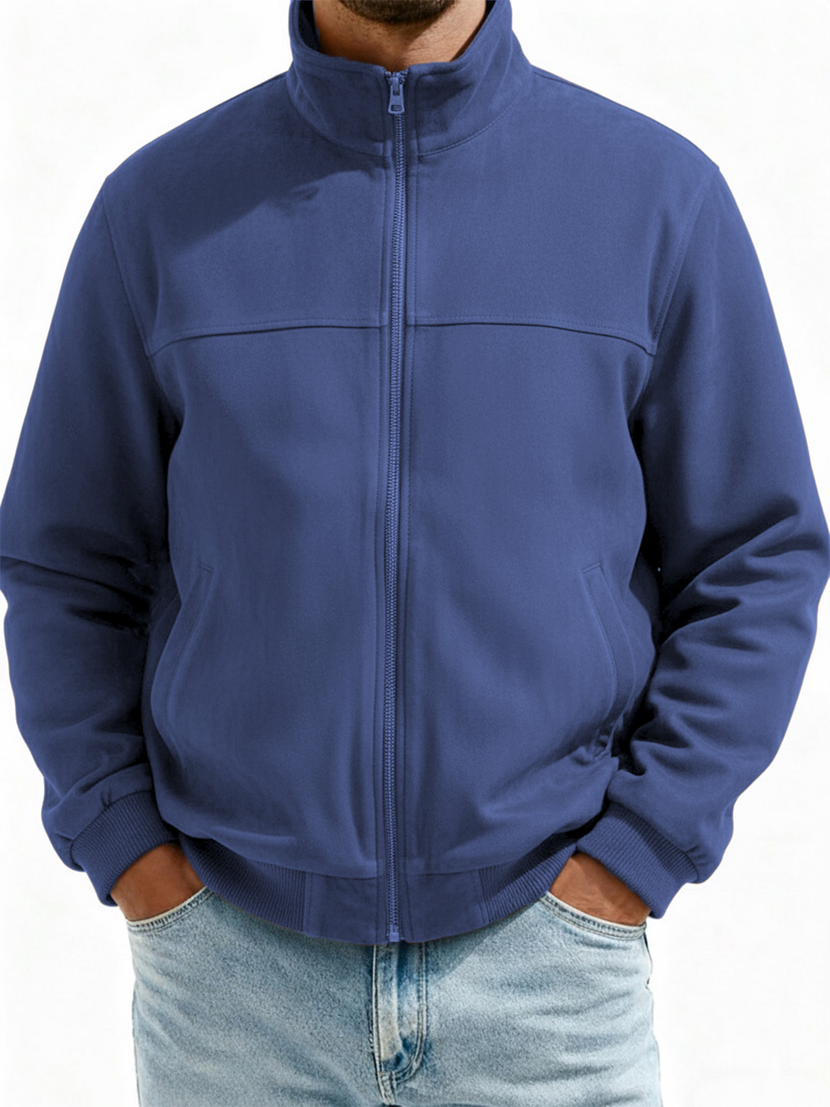 Herren Wildleder Zip-Up Fliegerjacke mit minimalistischem Patchwork-Design-deurabatt