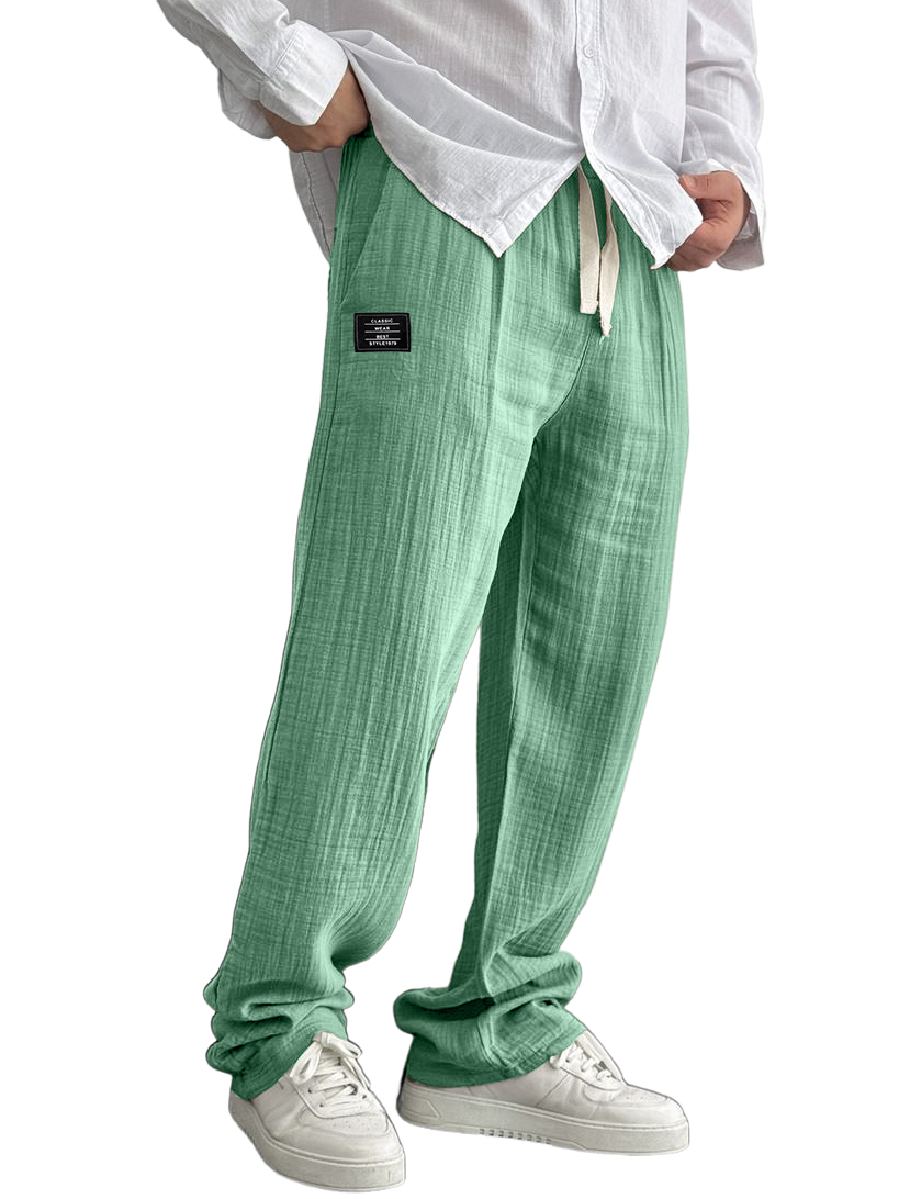 Herren Baumwolle und Leinen lässige bestickte Logo Kordelzug lockere elastische Taille Taschenhose-ZierMode