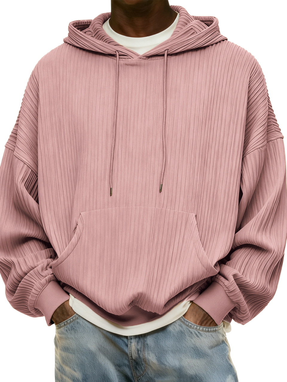 Schlichter Herren-Kapuzenpullover mit Rippstrick für jeden Tag-deurabatt