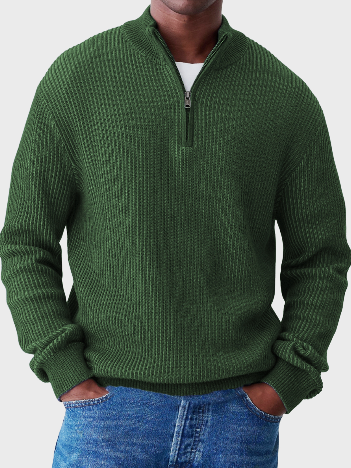 Lässiger Herrenpullover mit halbem Reißverschluss und Stehkragen-deurabatt