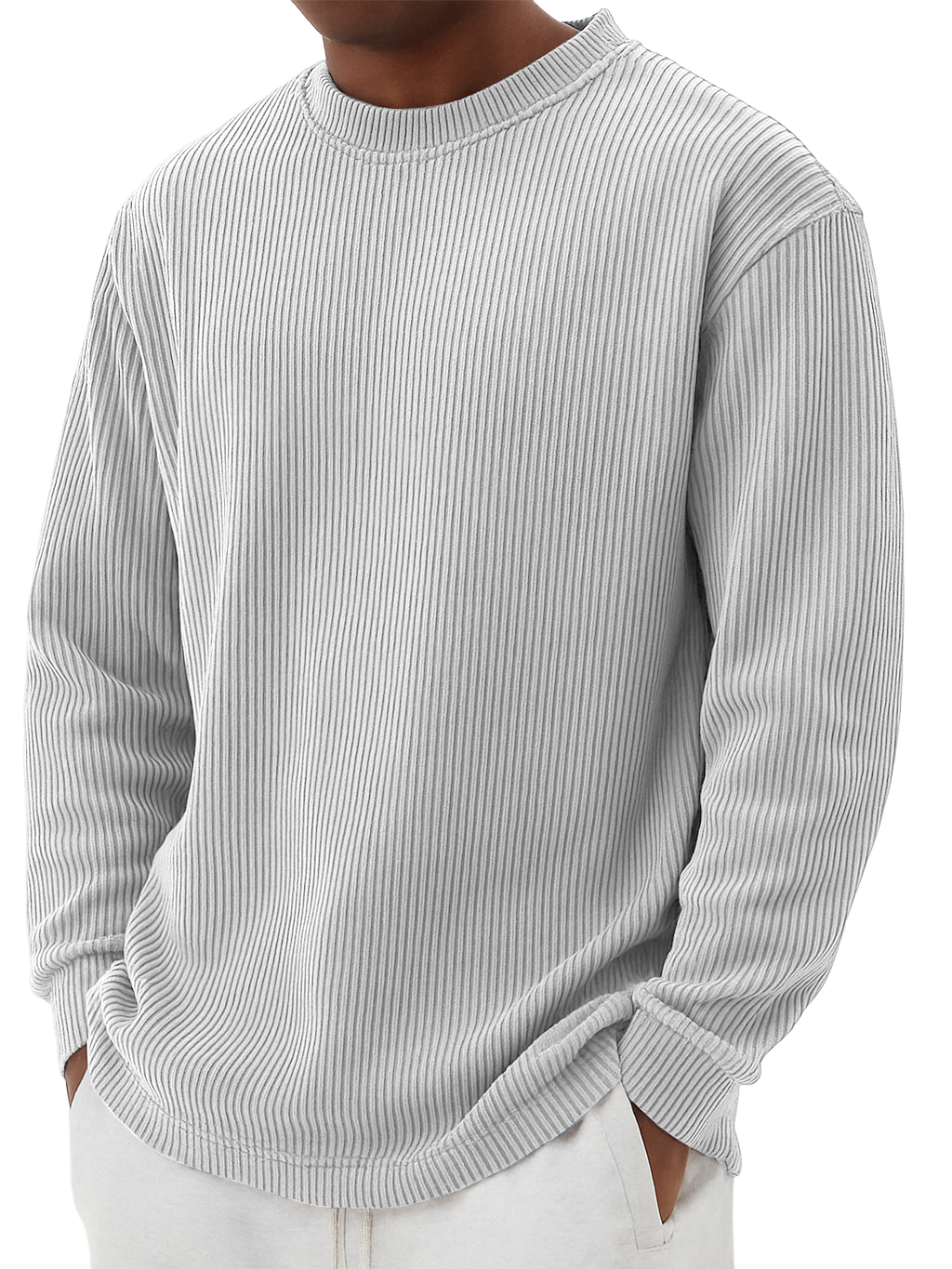 Herren Einfaches Lässiges Gestreiftes Rundhals Langarm-T-Shirt-deurabatt