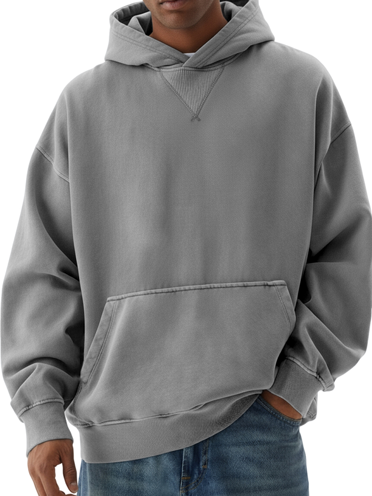 Basic Herren-Pullover-Hoodie aus schwerem Material mit Kreuzstich-deurabatt