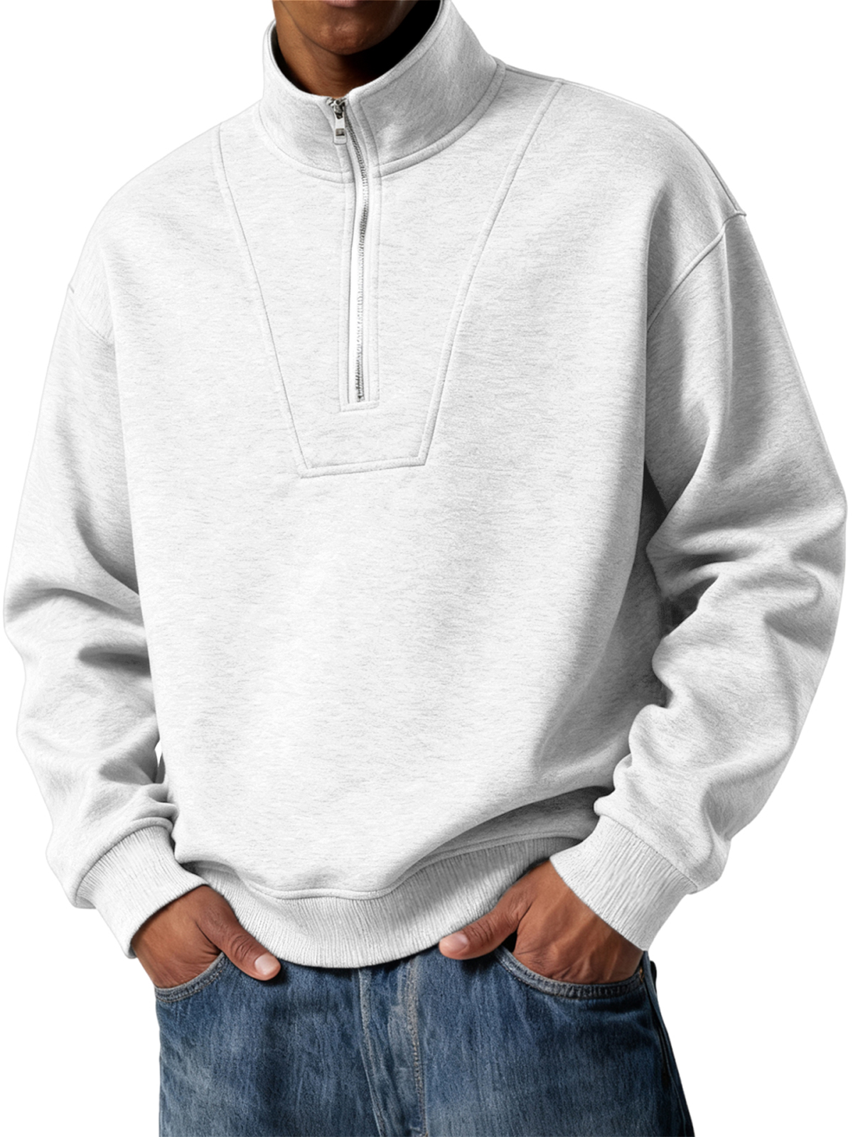 Herren Einfacher Viertel-Reißverschluss Freizeit Pullover POLO Shirt-deurabatt