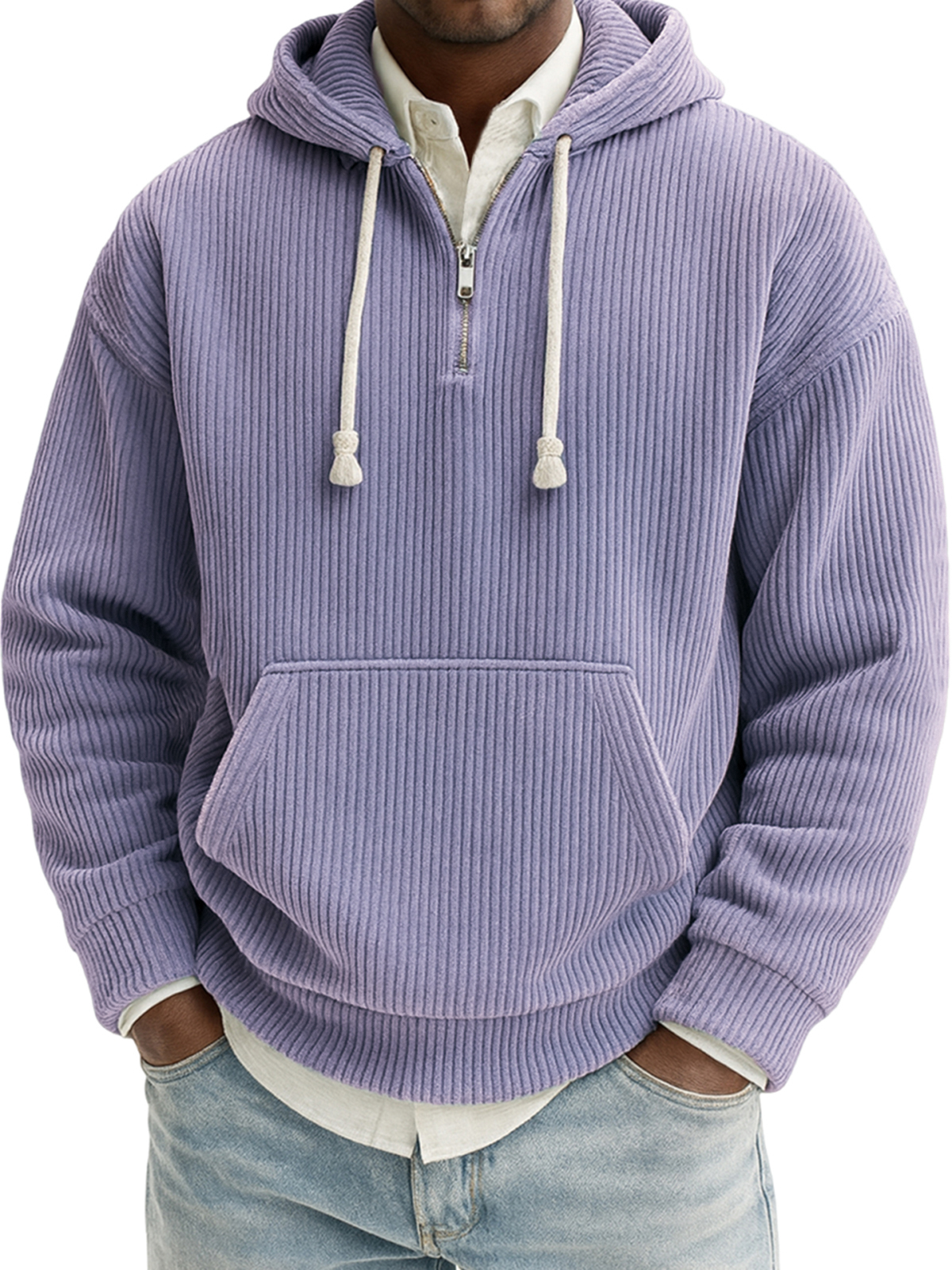 Herren Stilvoller Viertelreißverschluss Corduroy Gerippt Freizeit Pullover Kapuzen-Sweatshirt-ZierMode
