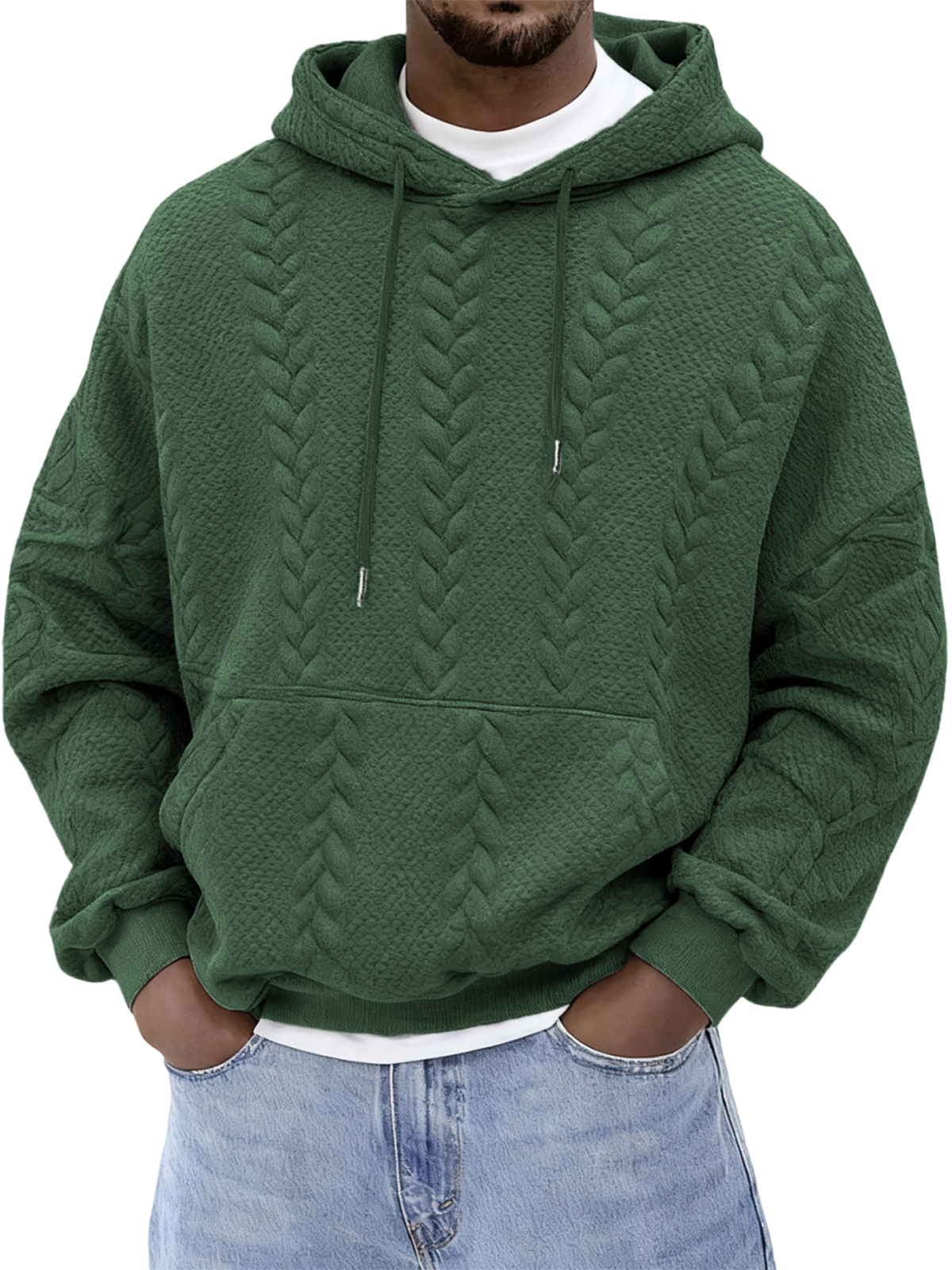 Herren Jacquard einfarbiger strukturierter Kapuzenpullover-deurabatt