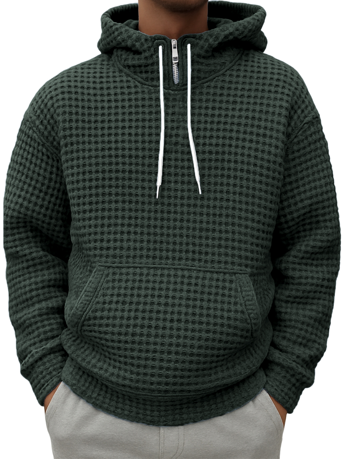 Herren Halbzip Karierte Texturierte Freizeit Kapuzenpullover-deurabatt